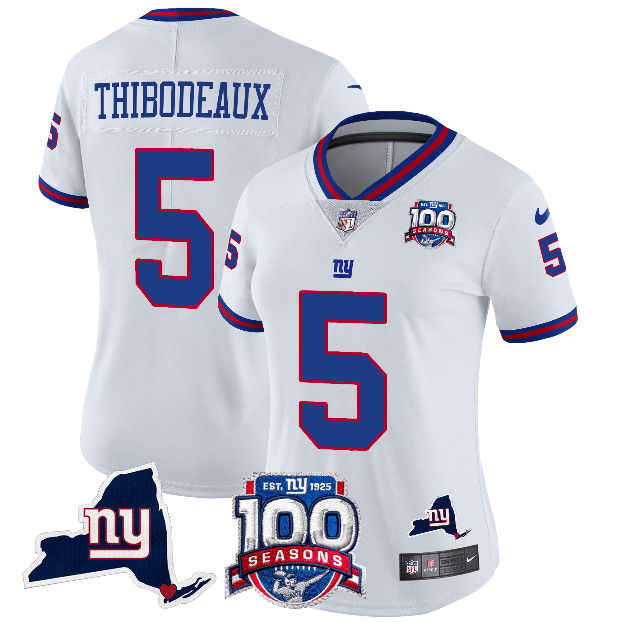 Kayvon Thibodeaux Women's New York Giants 100th Season & State Patch Vapor Limited White Jersey - All Stitched
