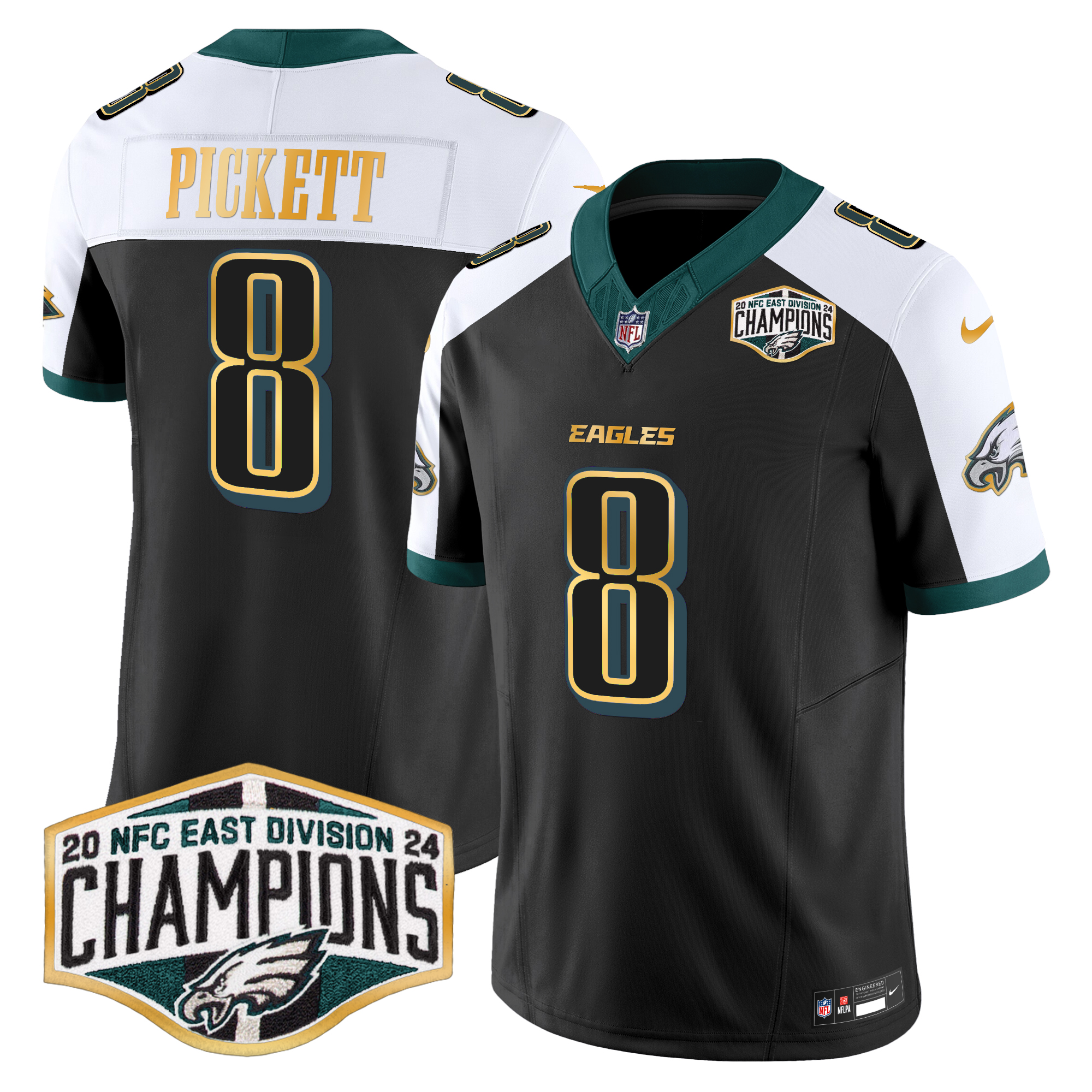 Kenny Pickett Men's Philadelphia Eagles 2024 NFC East Division Champions Gold Trim Vapor Limited Black Alternate Jersey - All Stitched