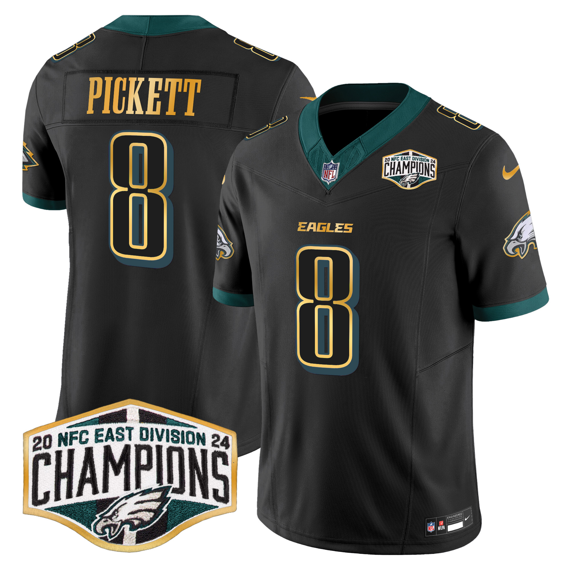 Kenny Pickett Men's Philadelphia Eagles 2024 NFC East Division Champions Gold Trim Vapor Limited Black Jersey - All Stitched