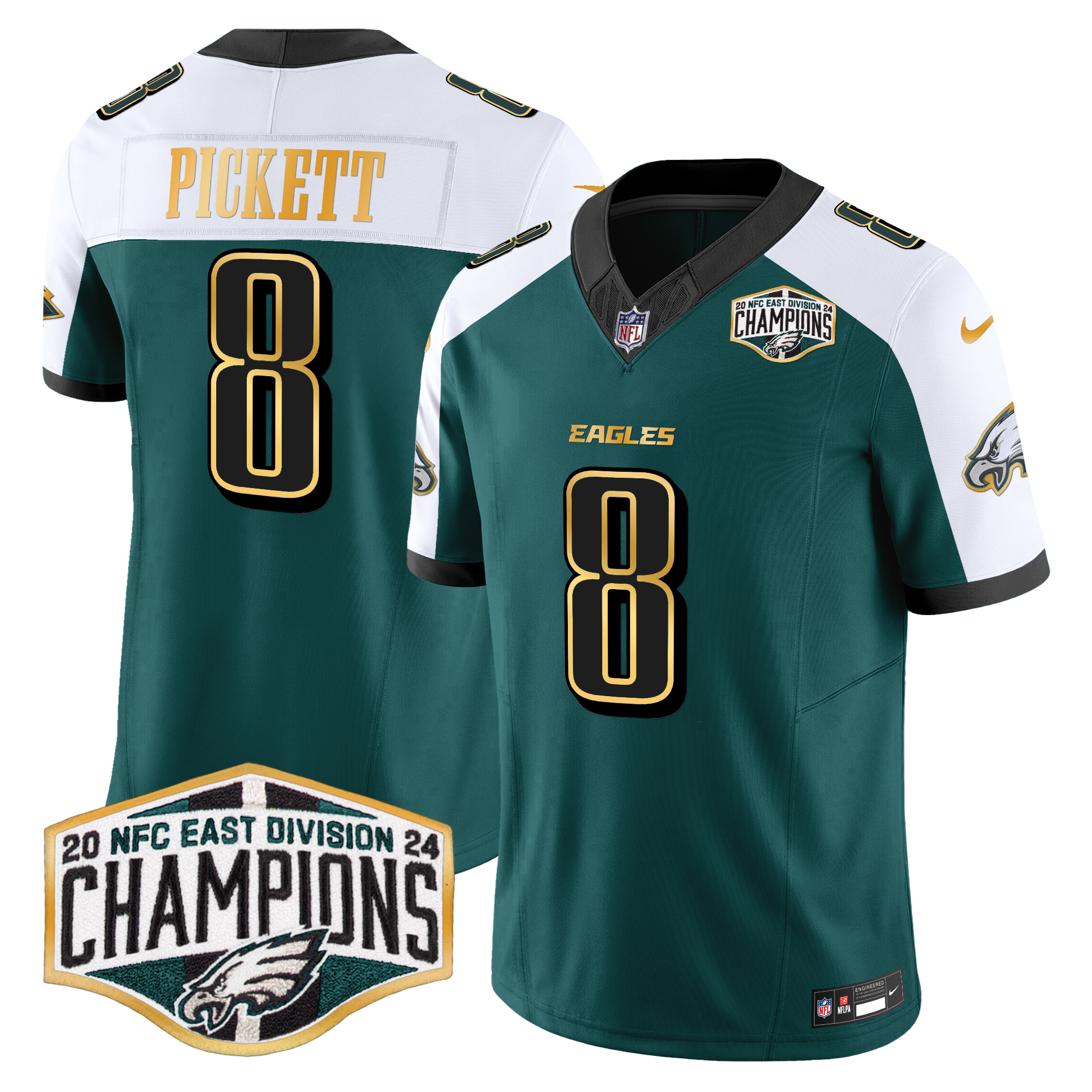 Kenny Pickett Men's Philadelphia Eagles 2024 NFC East Division Champions Gold Trim Vapor Limited Green Alternate Jersey - All Stitched