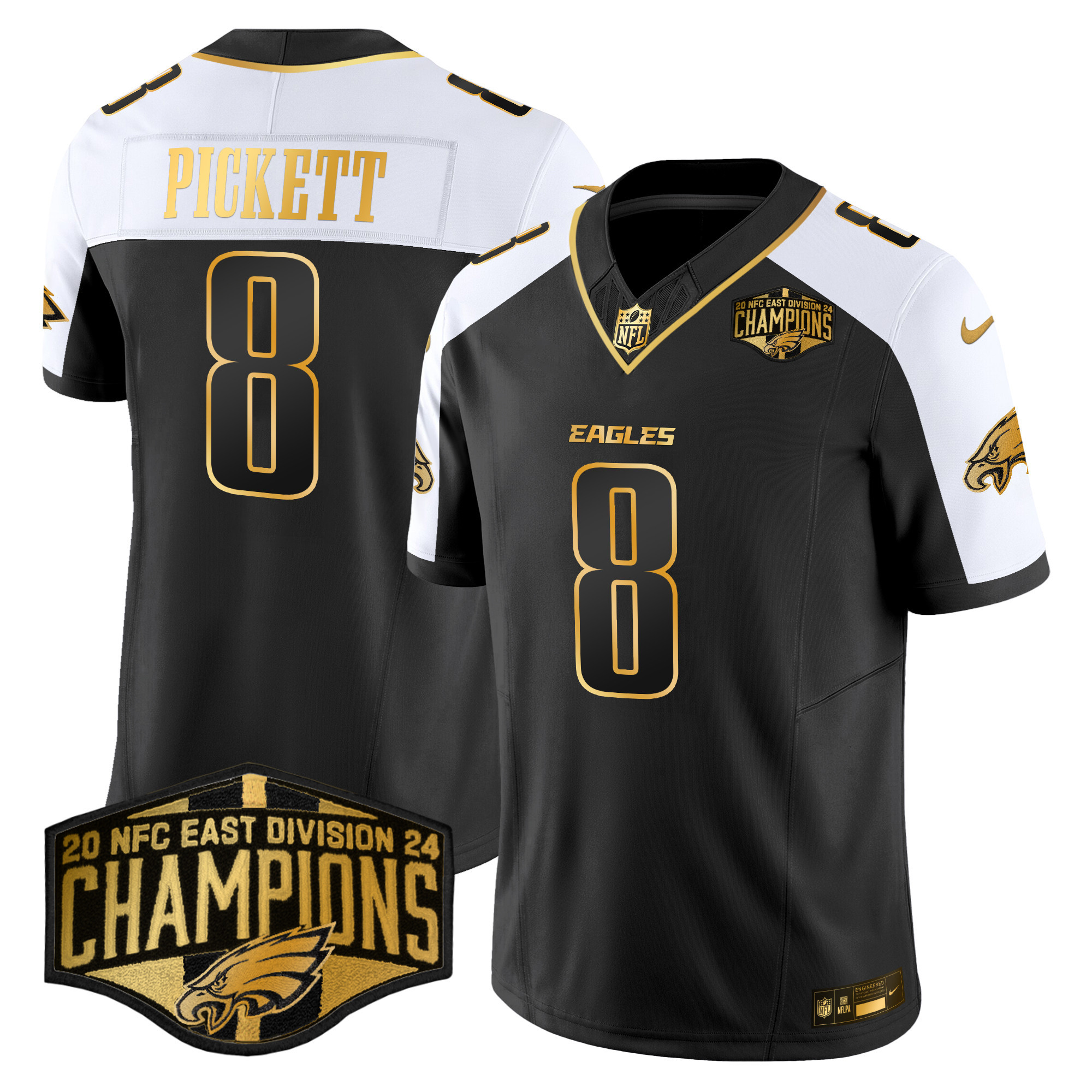 Kenny Pickett Men's Philadelphia Eagles 2024 NFC East Division Champions Gold Vapor Limited Alternate Jersey - All Stitched