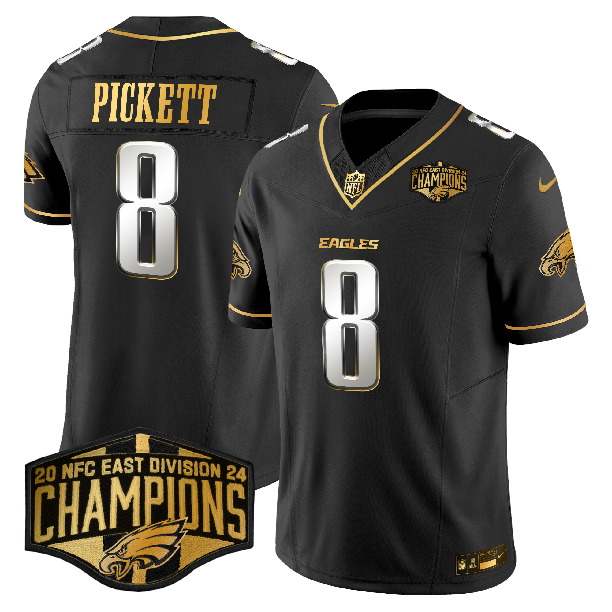 Kenny Pickett Men's Philadelphia Eagles 2024 NFC East Division Champions Gold Vapor Limited Black Limited Jersey - All Stitched