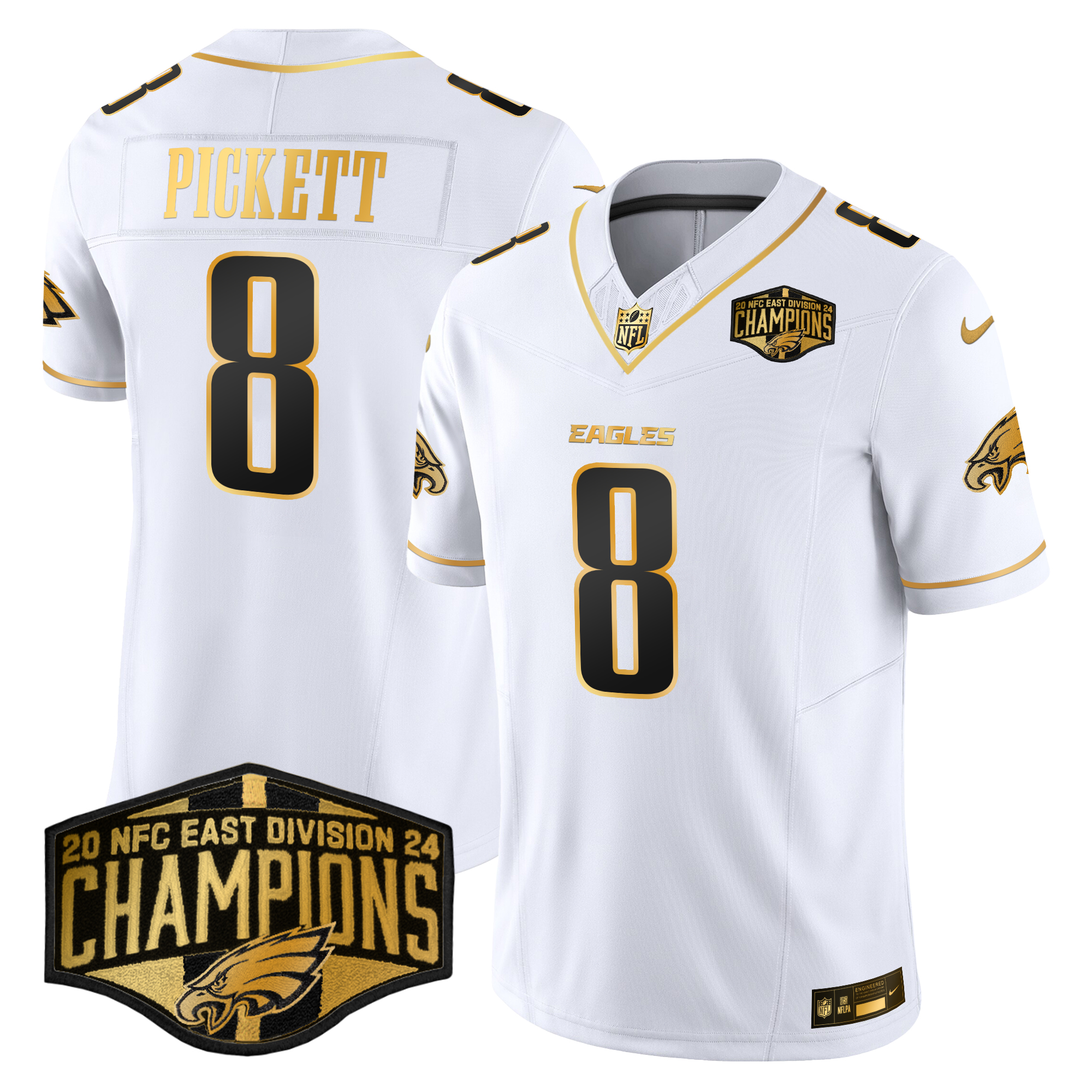 Kenny Pickett Men's Philadelphia Eagles 2024 NFC East Division Champions Gold Vapor Limited White Gold Jersey - All Stitched