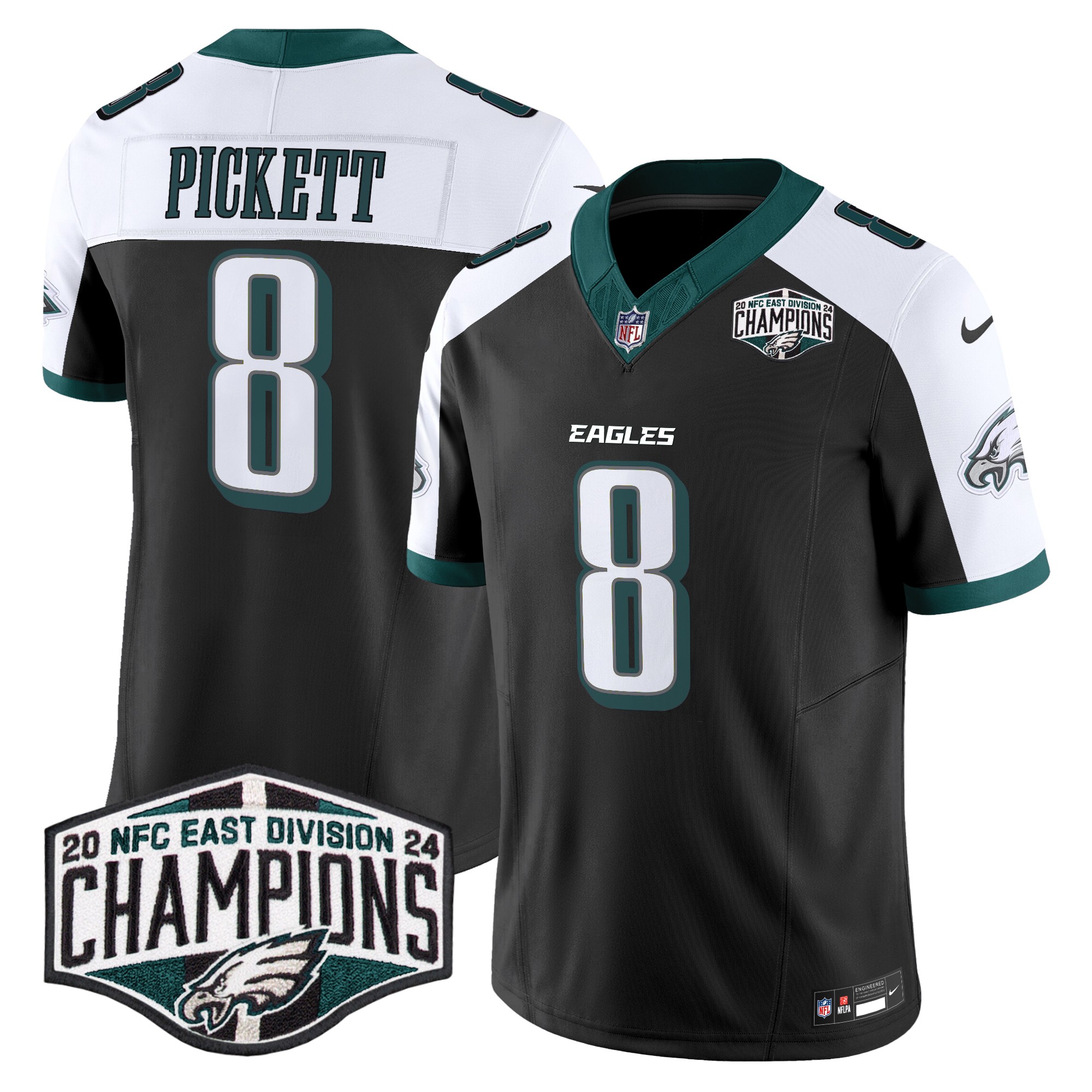 Kenny Pickett Men's Philadelphia Eagles 2024 NFC East Division Champions Vapor Limited Black Alternate Jersey - All Stitched
