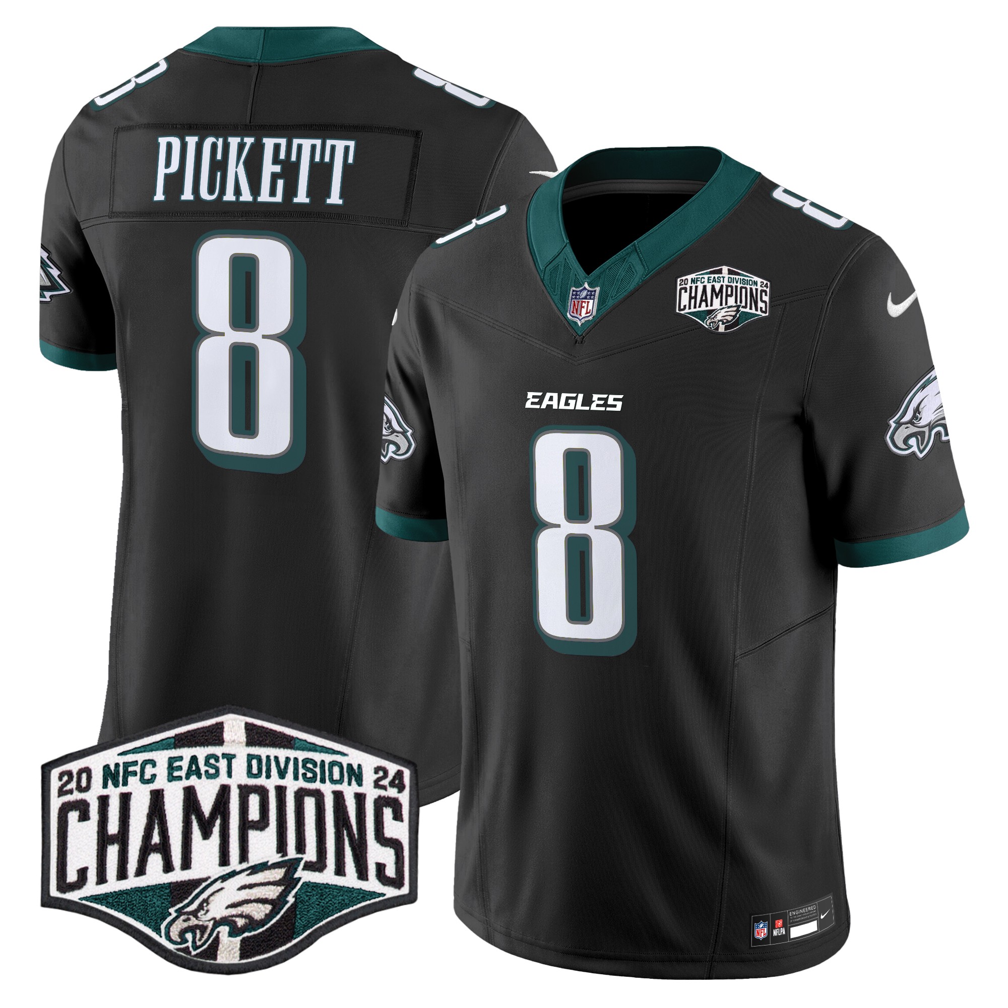 Kenny Pickett Men's Philadelphia Eagles 2024 NFC East Division Champions Vapor Limited Black Jersey - All Stitched