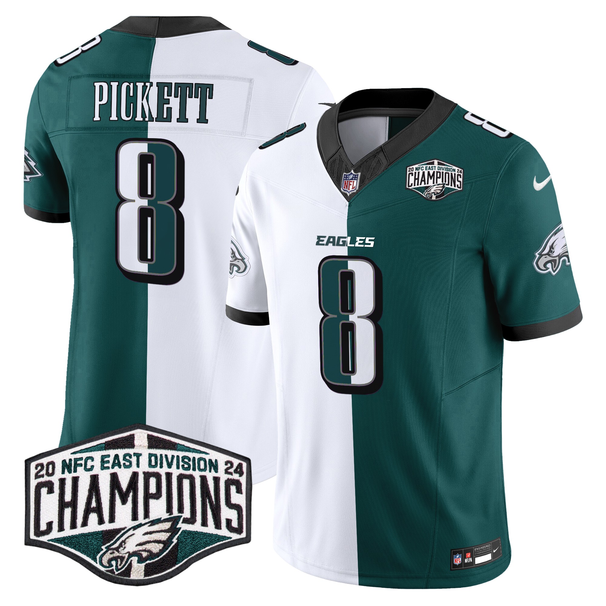 Kenny Pickett Men's Philadelphia Eagles 2024 NFC East Division Champions Vapor Limited Split Jersey - All Stitched