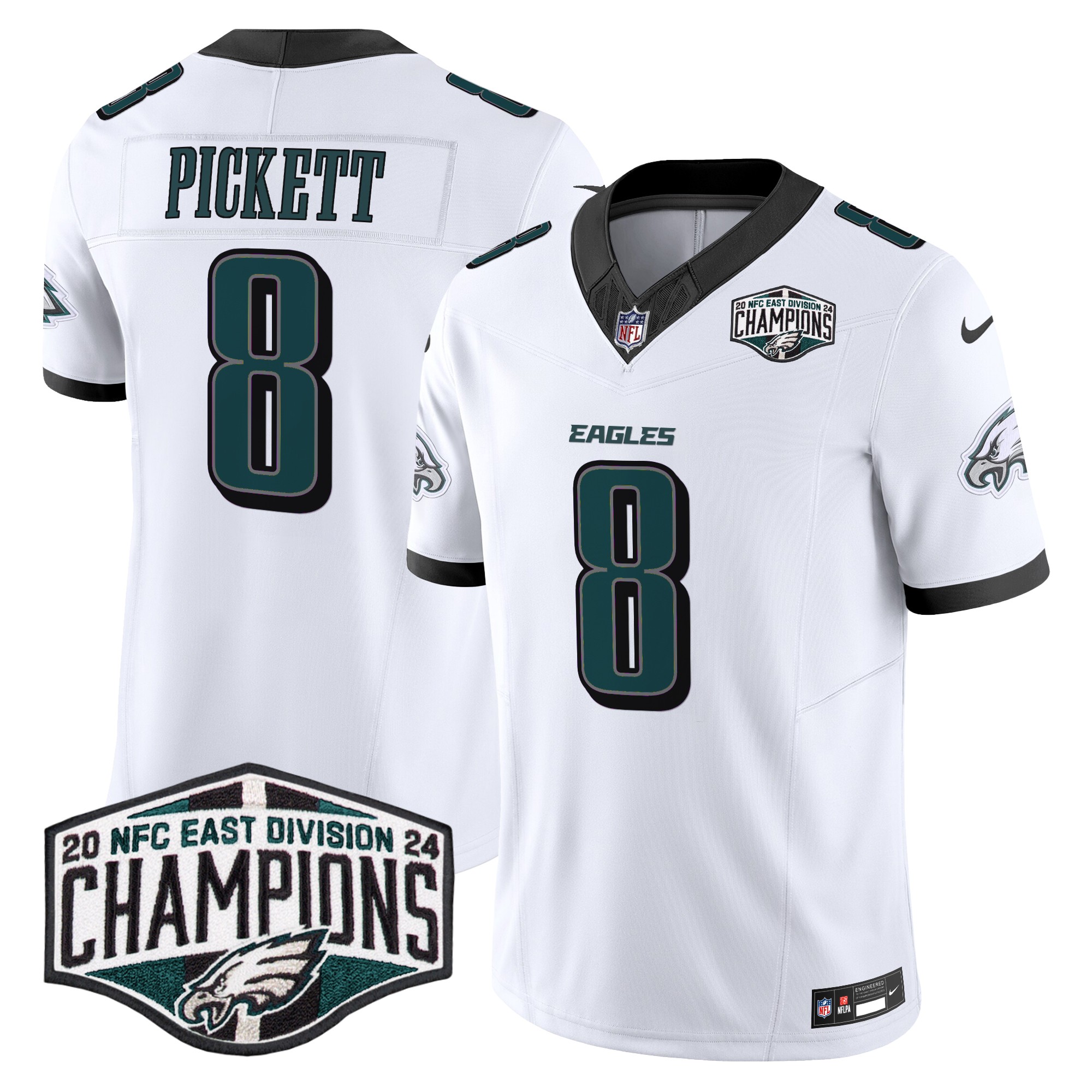 Kenny Pickett Men's Philadelphia Eagles 2024 NFC East Division Champions Vapor Limited White Jersey - All Stitched