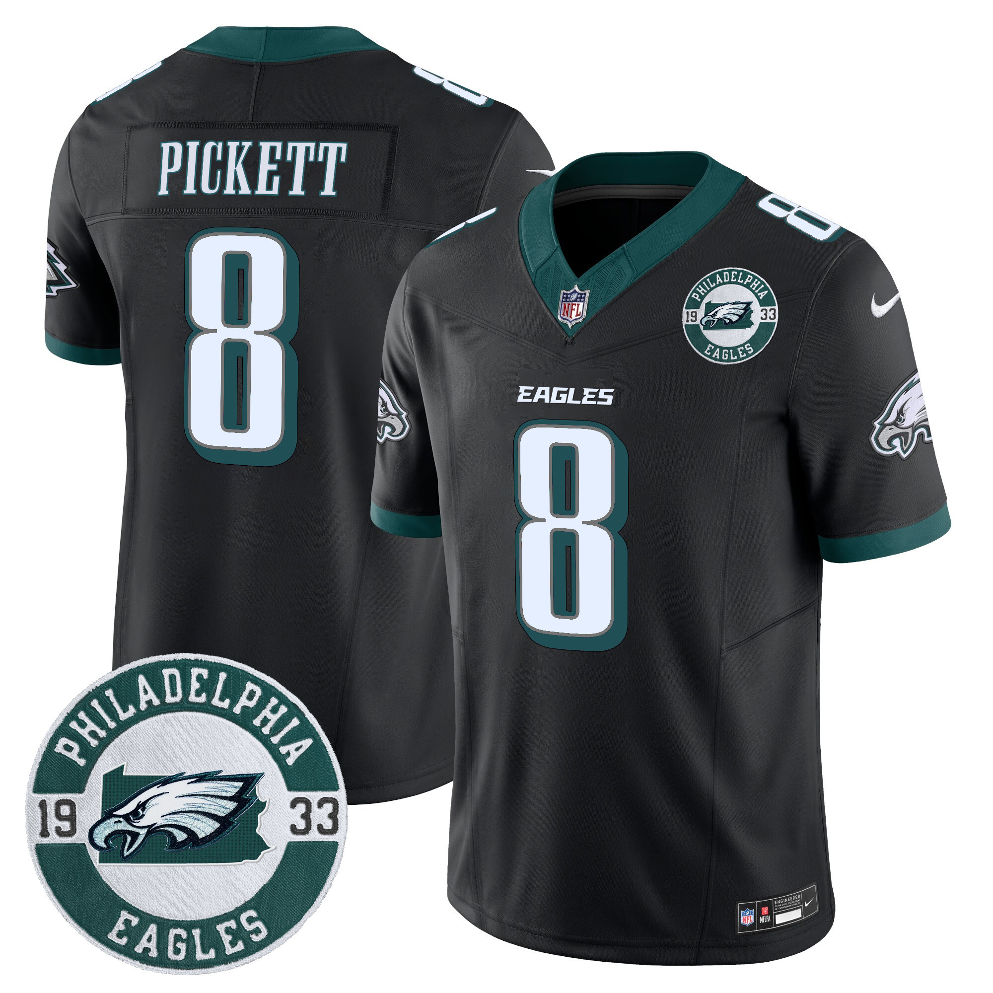 Kenny Pickett Men's Philadelphia Eagles 2024 Vapor Limited Black Jersey - All Stitched