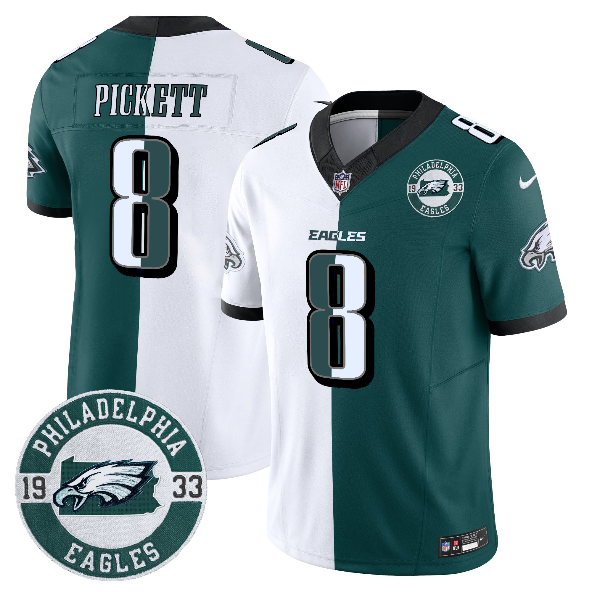 Kenny Pickett Men's Philadelphia Eagles 2024 Vapor Limited Split Jersey - All Stitched