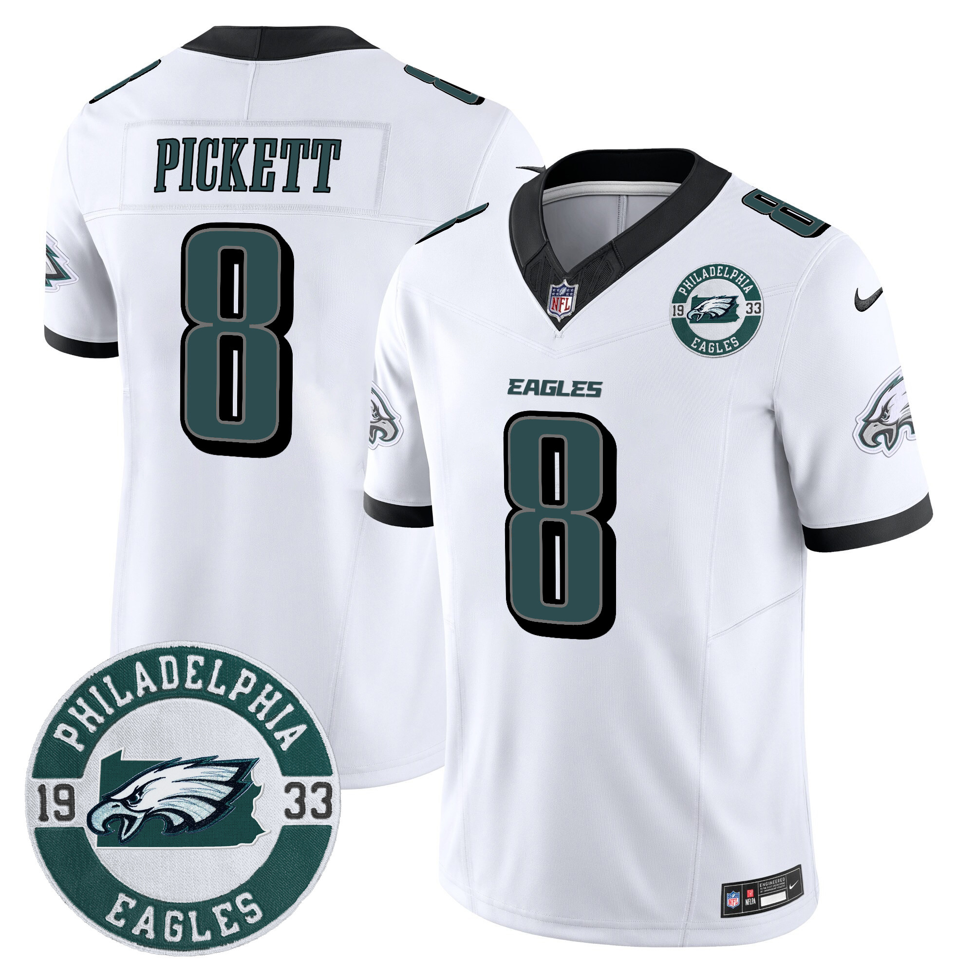 Kenny Pickett Men's Philadelphia Eagles 2024 Vapor Limited White Jersey - All Stitched