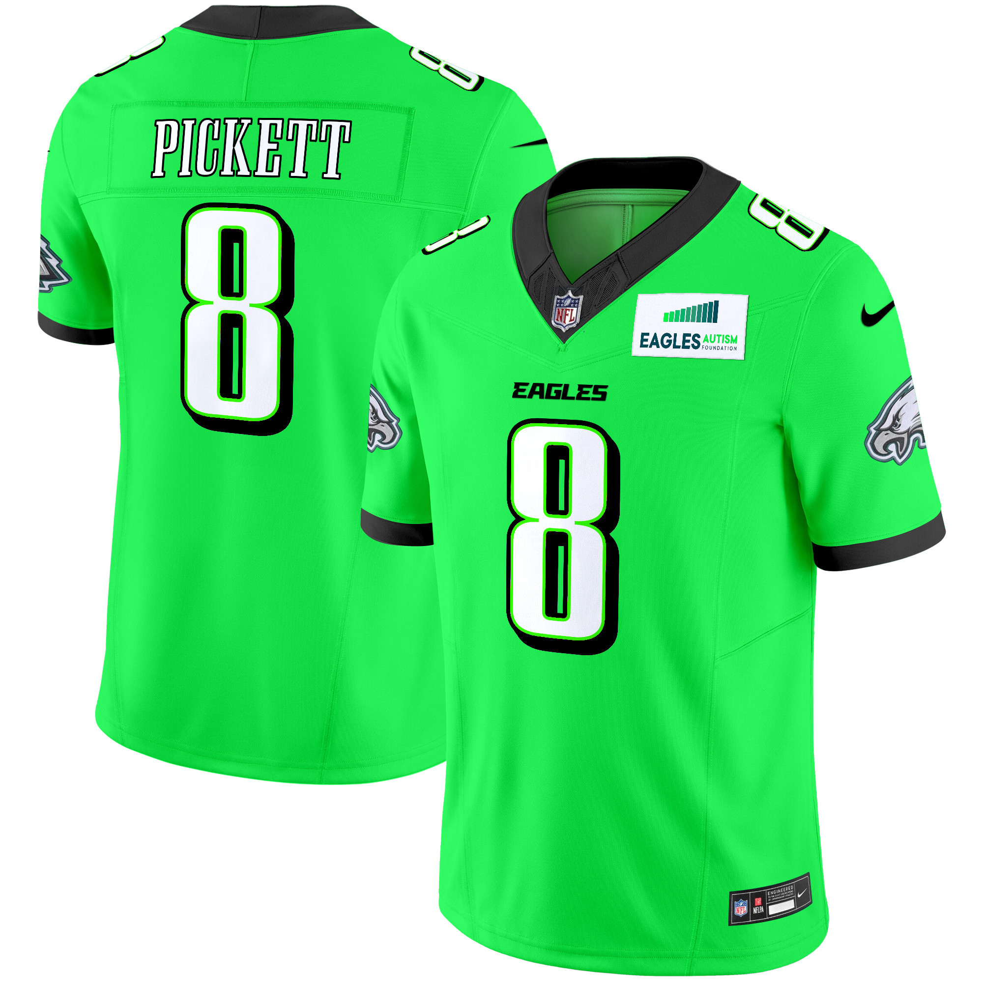 Kenny Pickett Men's Philadelphia Eagles Autism Foundation Patch Vapor Limited Green Neon Jersey - All Stitched