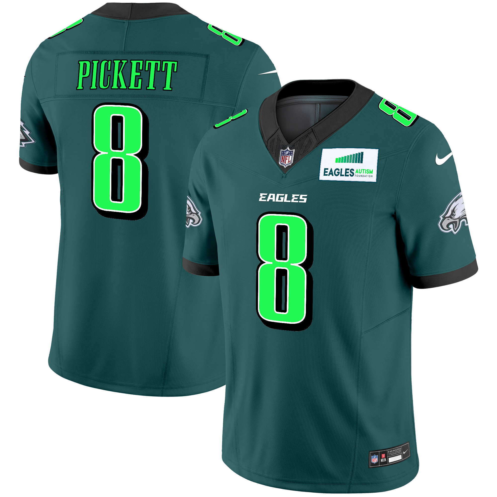 Kenny Pickett Men's Philadelphia Eagles Autism Foundation Patch Vapor Limited Midnight Green Jersey - All Stitched