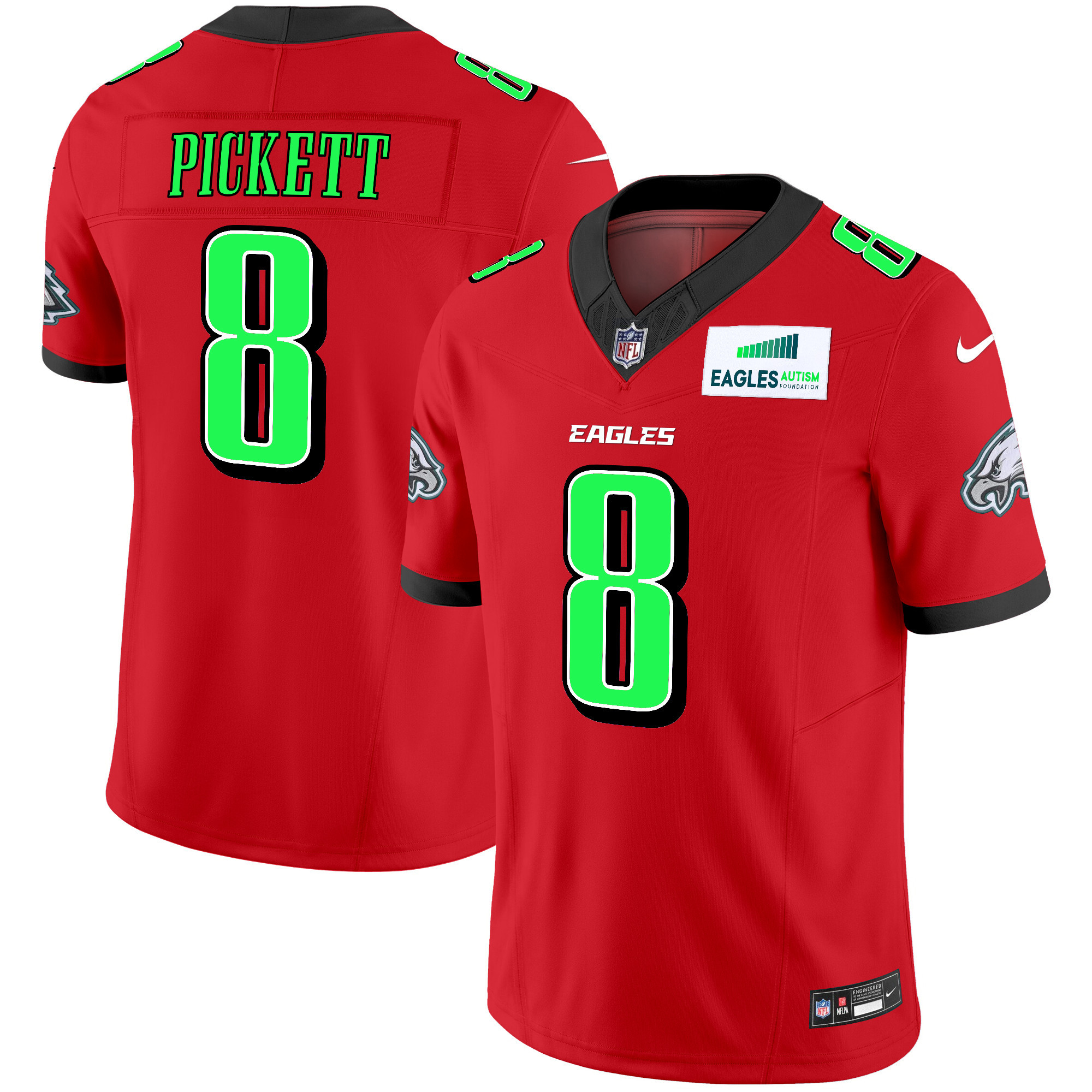 Kenny Pickett Men's Philadelphia Eagles Autism Foundation Patch Vapor Limited Red Jersey - All Stitched