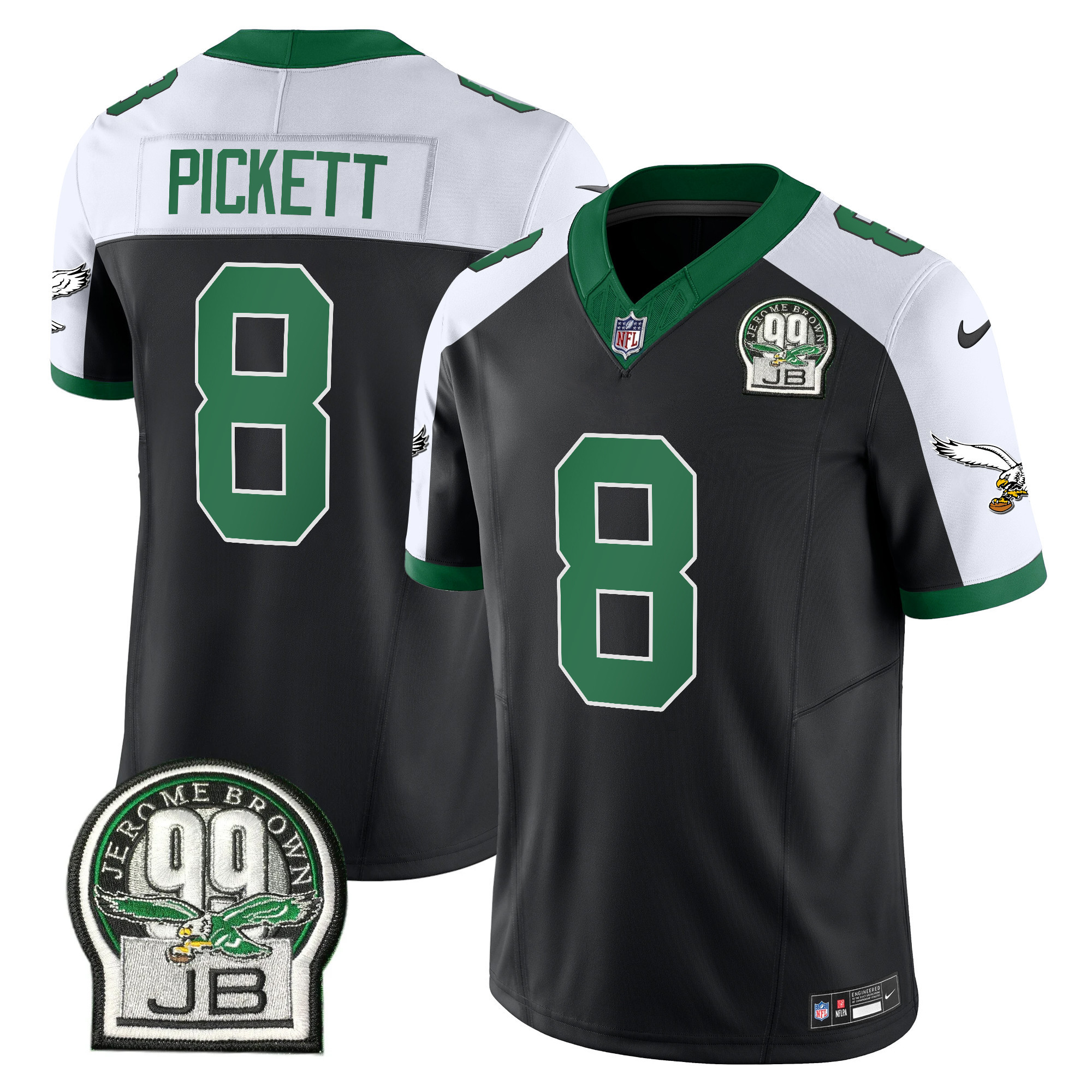 Kenny Pickett Men's Philadelphia Eagles Jerome Brown Patch Kelly Green Alternate Black Alternate Jersey - All Stitched