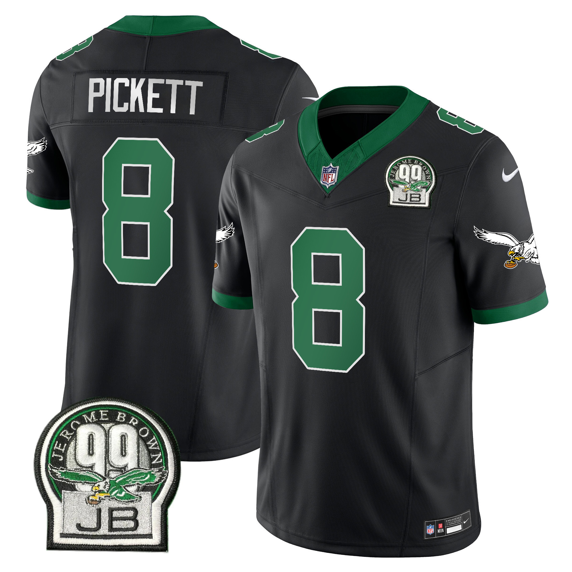Kenny Pickett Men's Philadelphia Eagles Jerome Brown Patch Kelly Green Alternate Black Jersey - All Stitched