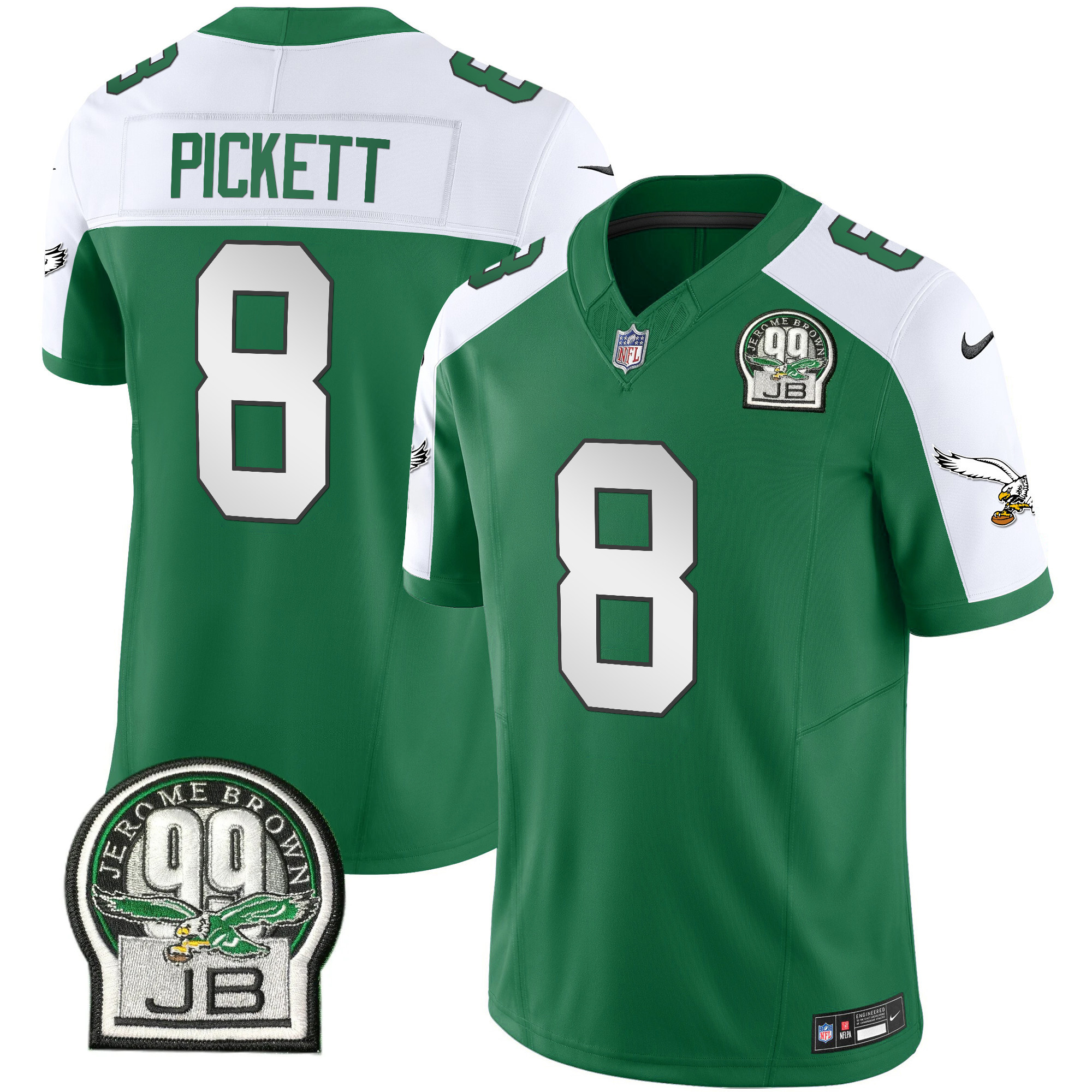 Kenny Pickett Men's Philadelphia Eagles Jerome Brown Patch Kelly Green Alternate Kelly Alternate Jersey - All Stitched