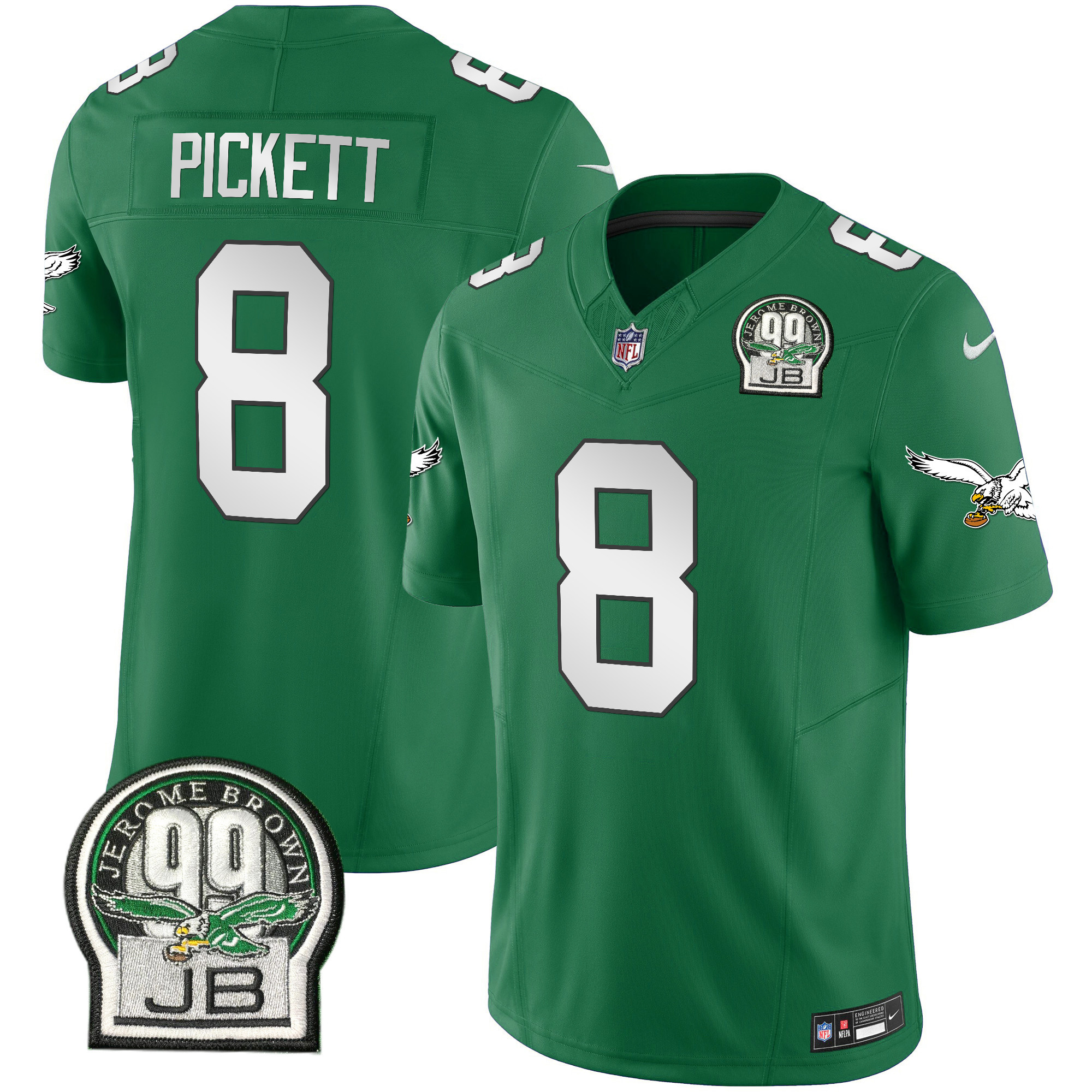 Kenny Pickett Men's Philadelphia Eagles Jerome Brown Patch Kelly Green Alternate Kelly Green Jersey - All Stitched