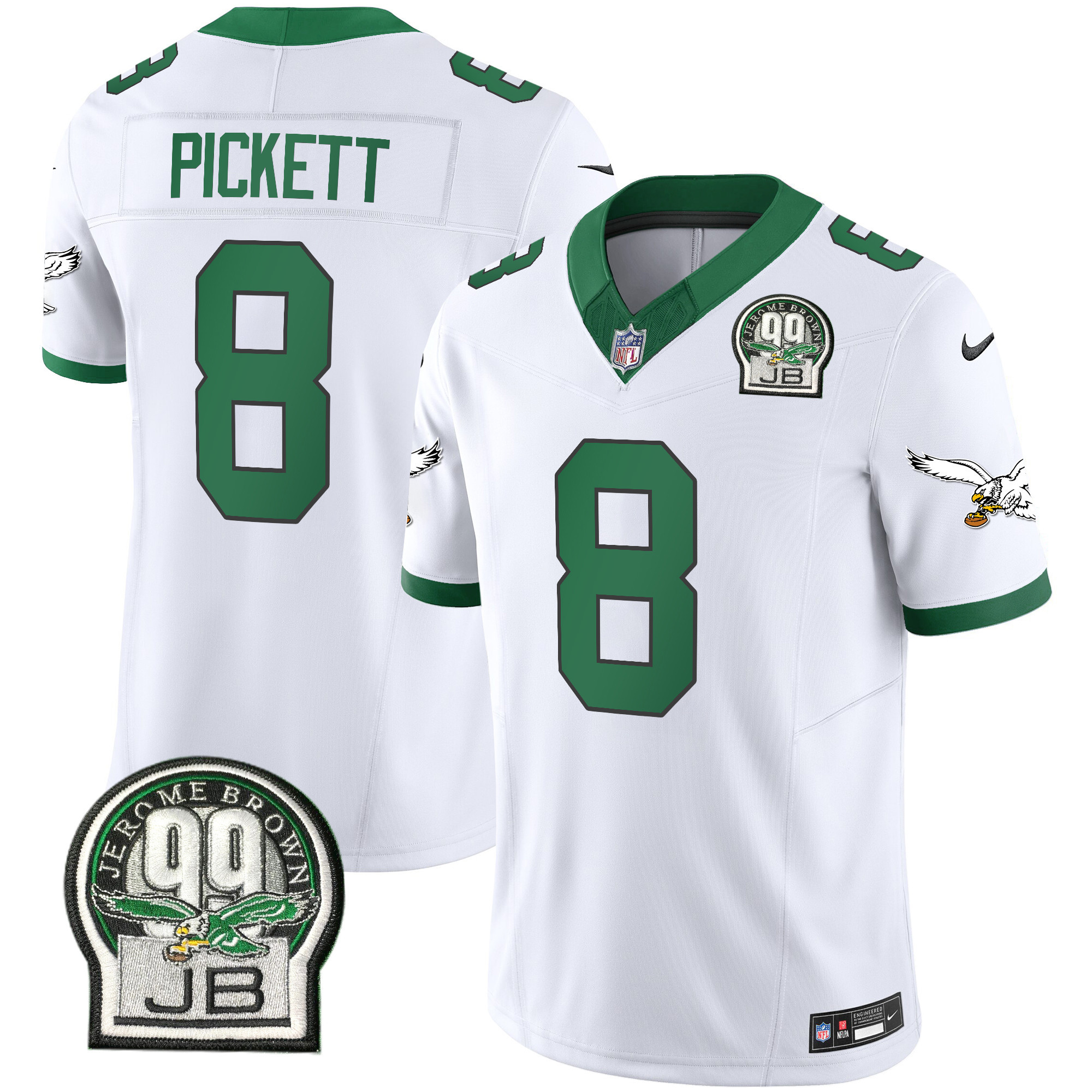 Kenny Pickett Men's Philadelphia Eagles Jerome Brown Patch Kelly Green Alternate Kelly White Jersey - All Stitched