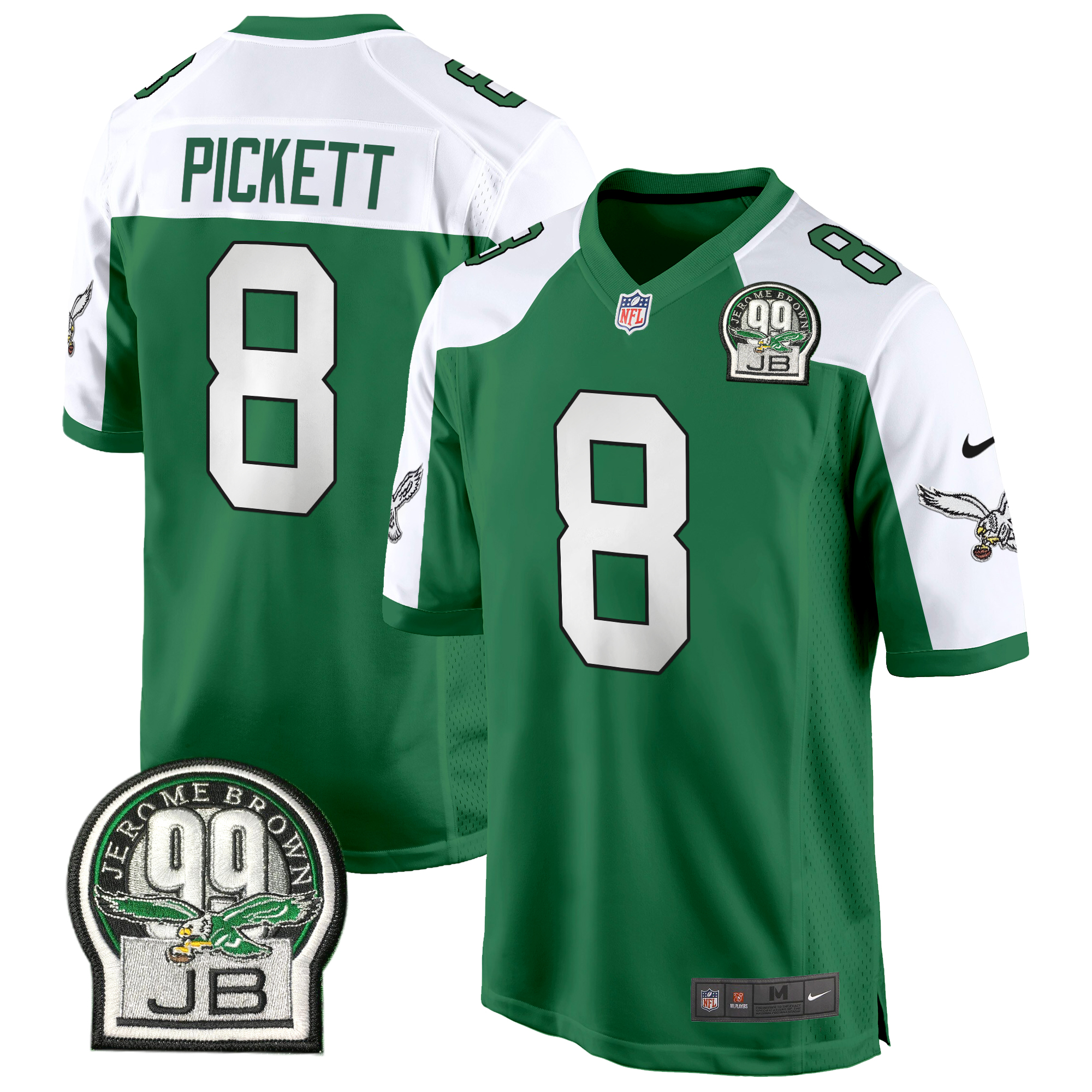 Kenny Pickett Men's Philadelphia Eagles Jerome Brown Patch Kelly Green Game Kelly Alternate Jersey - All Stitched