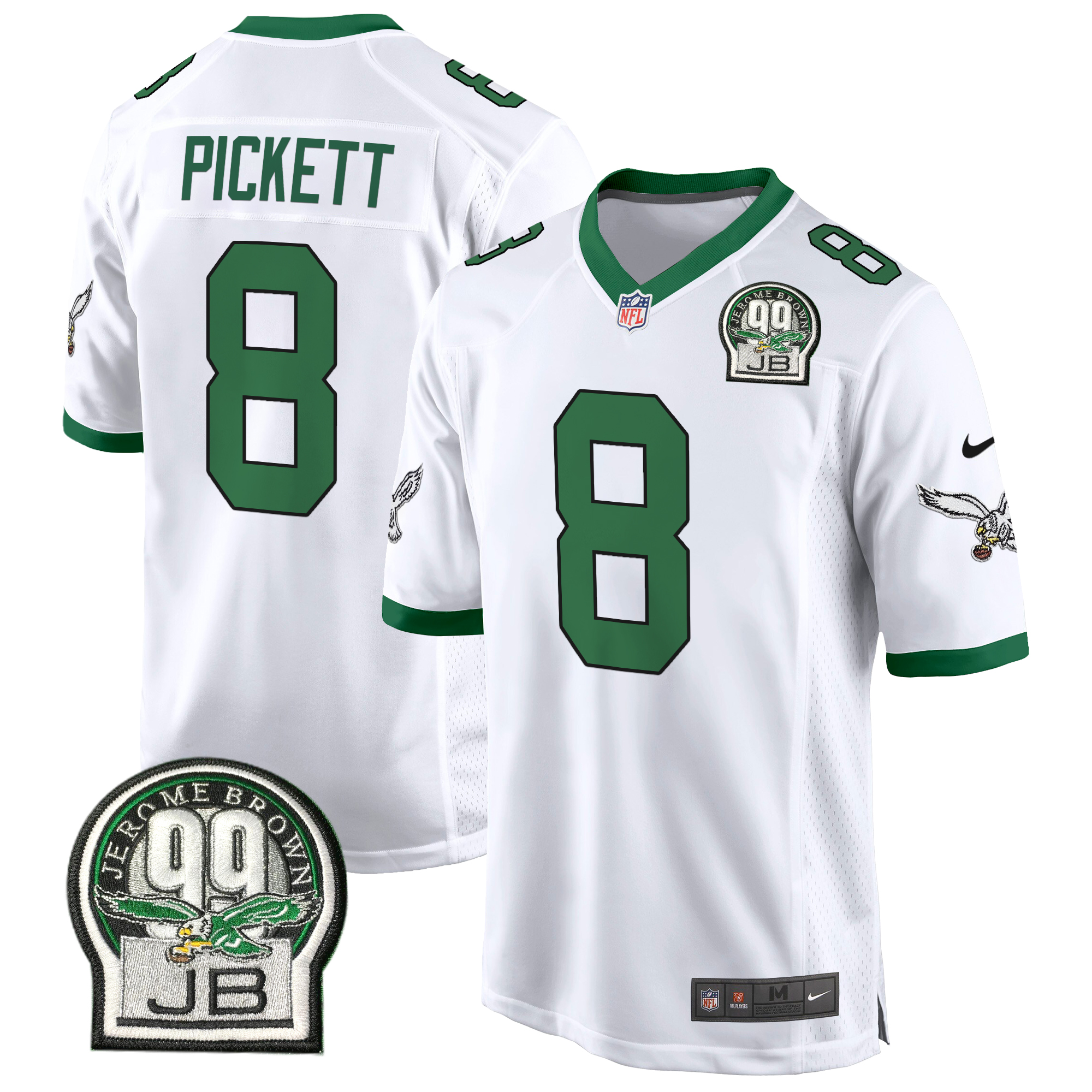 Kenny Pickett Men's Philadelphia Eagles Jerome Brown Patch Kelly Green Game Kelly White Jersey - All Stitched