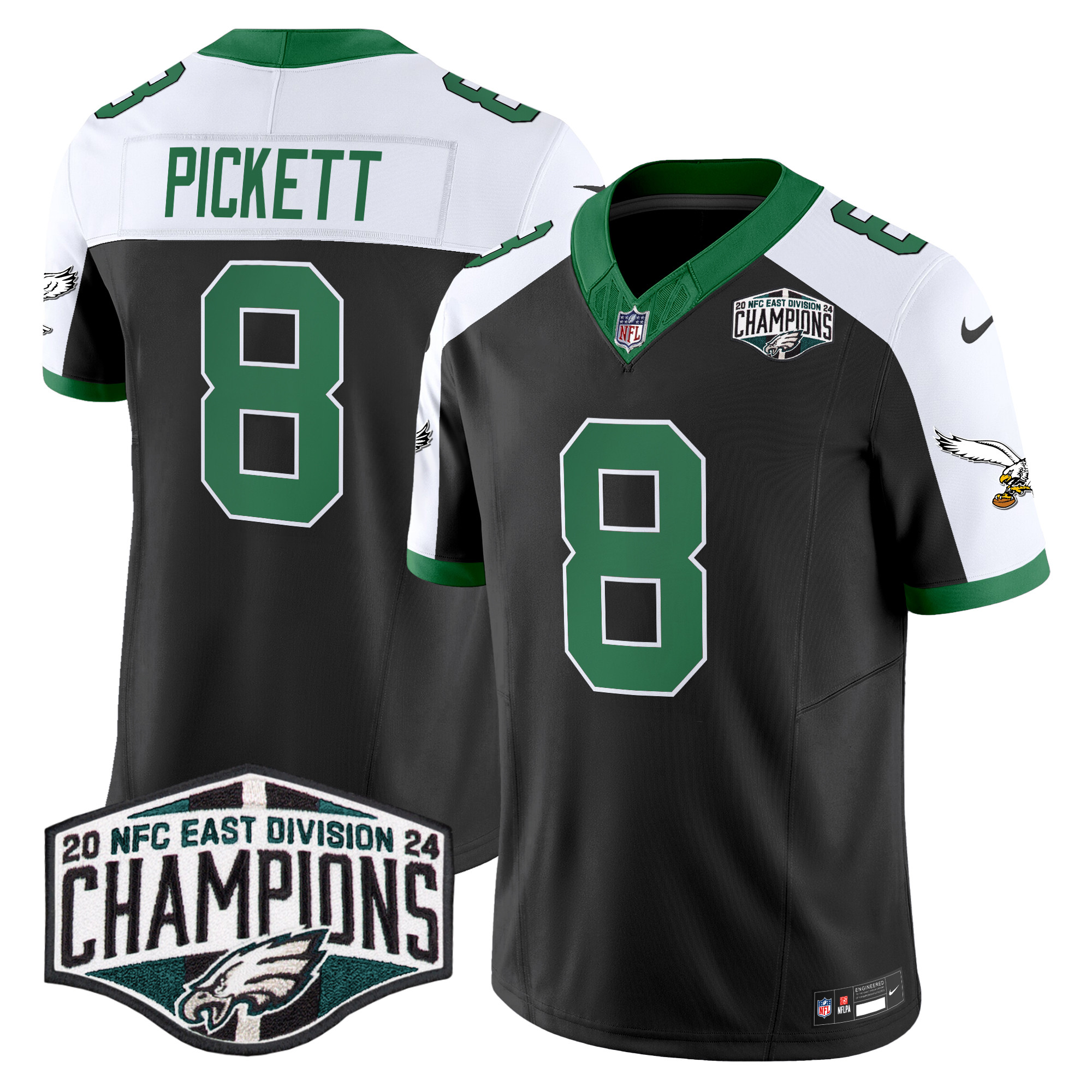 Kenny Pickett Men's Philadelphia Eagles Kelly Green 2024 NFC East Division Champions Vapor Limited Black Alternate Jersey - All Stitched