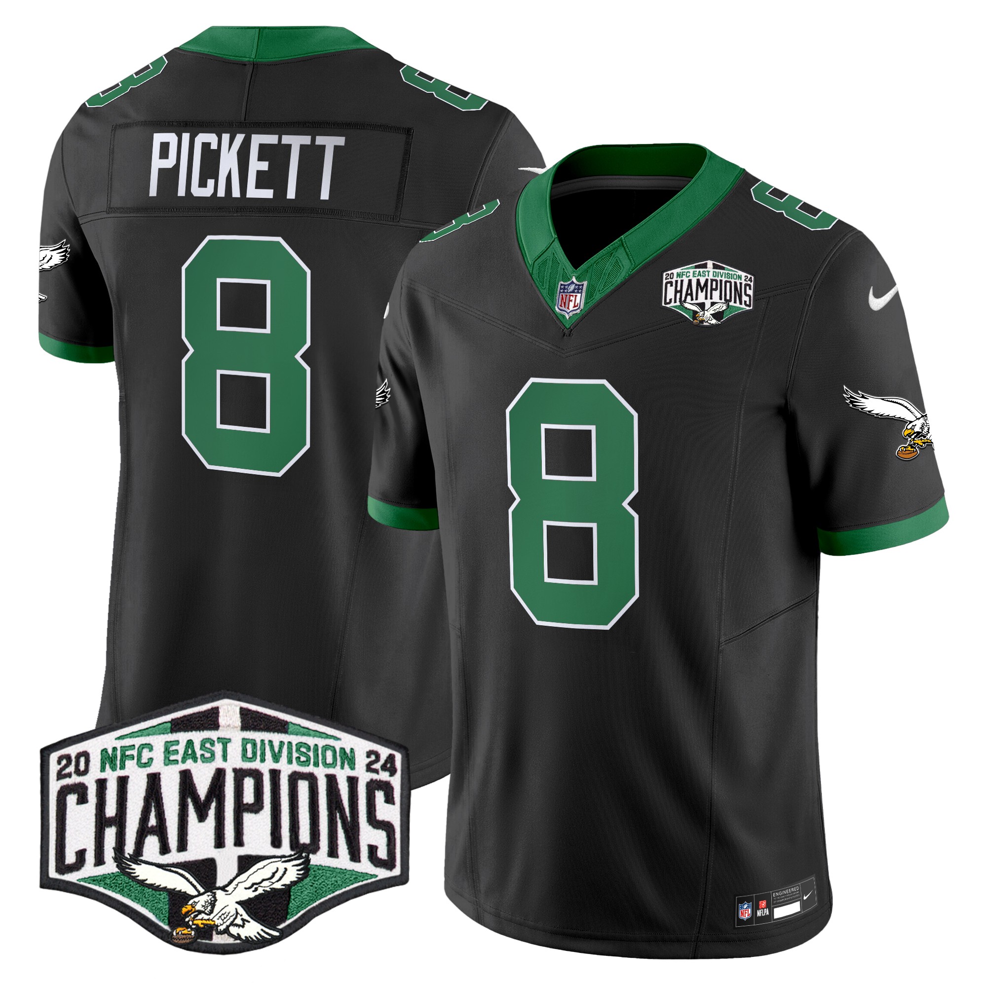 Kenny Pickett Men's Philadelphia Eagles Kelly Green 2024 NFC East Division Champions Vapor Limited Black Jersey - All Stitched