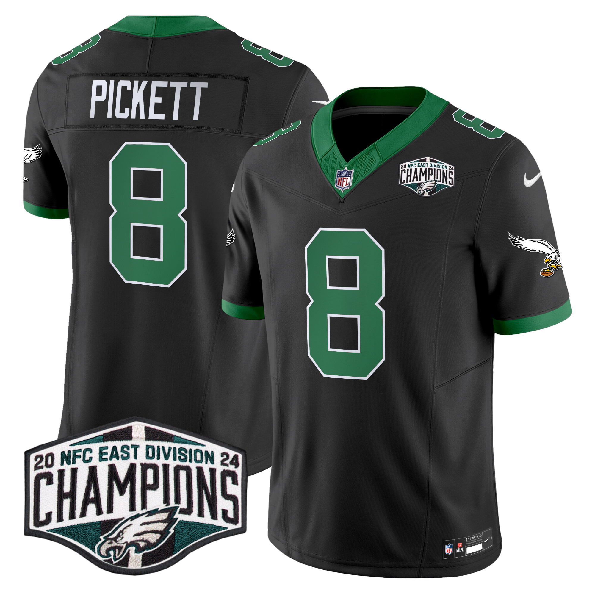 Kenny Pickett Men's Philadelphia Eagles Kelly Green 2024 NFC East Division Champions Vapor Limited Black Jersey - All Stitched