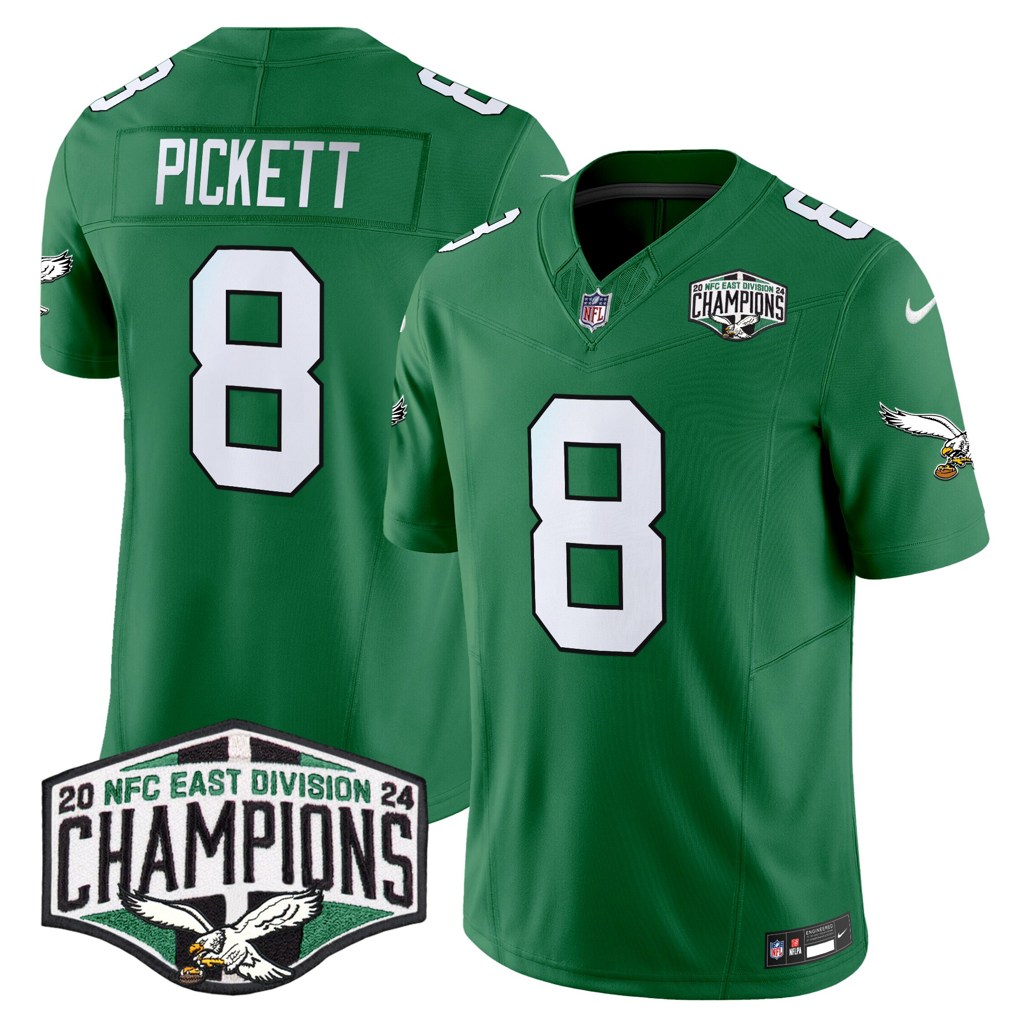 Kenny Pickett Men's Philadelphia Eagles Kelly Green 2024 NFC East Division Champions Vapor Limited Kelly Green Jersey - All Stitched