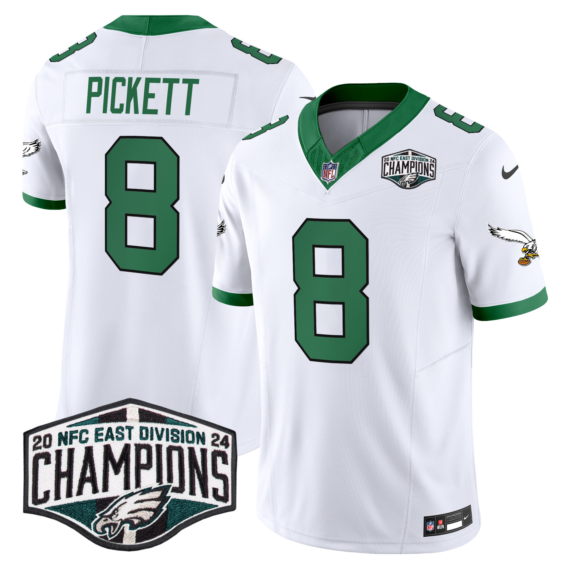 Kenny Pickett Men's Philadelphia Eagles Kelly Green 2024 NFC East Division Champions Vapor Limited Kelly White Jersey - All Stitched