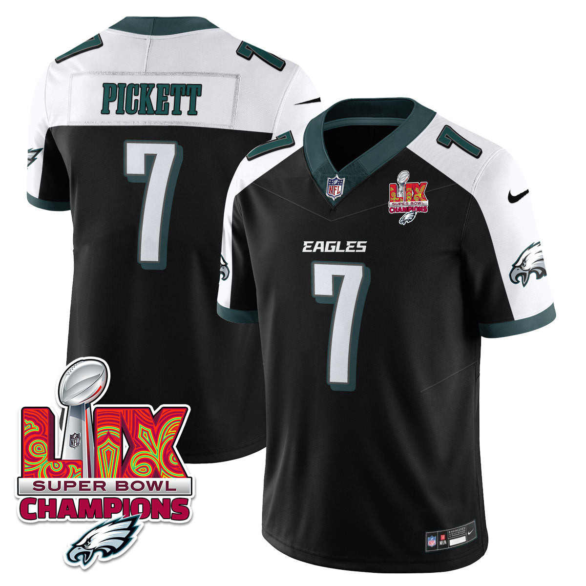 Kenny Pickett Men's Philadelphia Eagles Super Bowl LIX Champions Gold Trim Vapor Limited Black Alternate Jersey - All Stitched