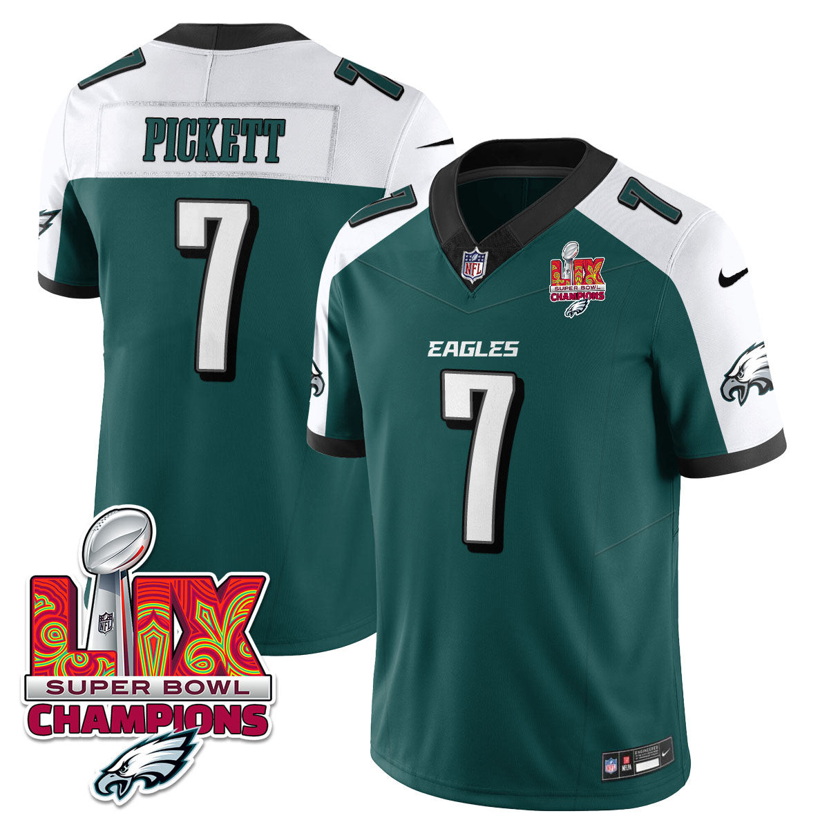 Kenny Pickett Men's Philadelphia Eagles Super Bowl LIX Champions Gold Trim Vapor Limited Green Alternate Jersey - All Stitched