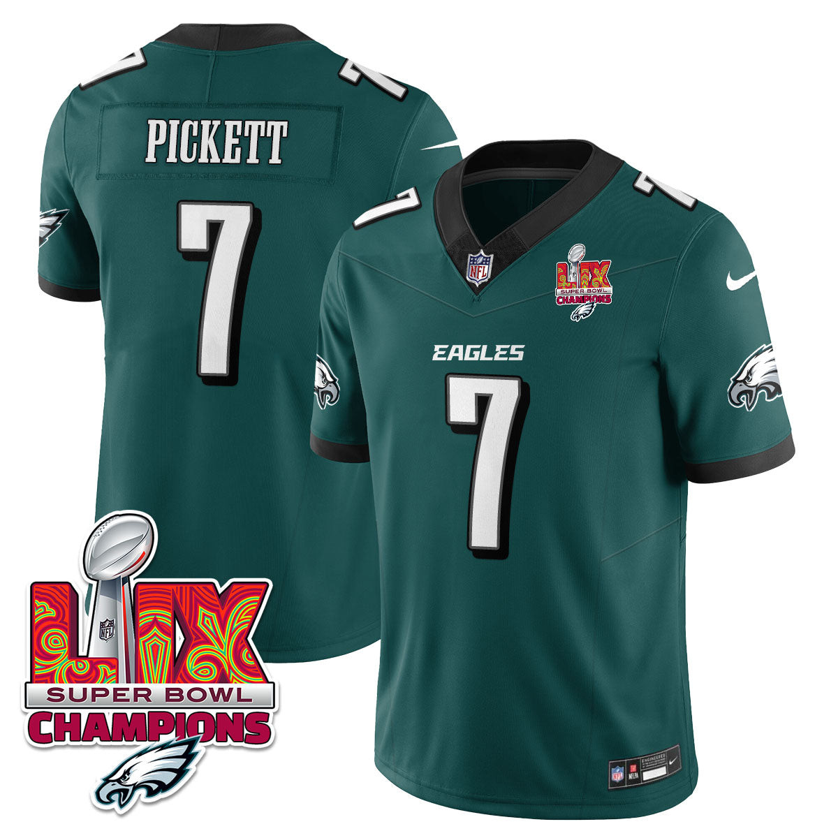 Kenny Pickett Men's Philadelphia Eagles Super Bowl LIX Champions Gold Trim Vapor Limited Midnight Green Jersey - All Stitched