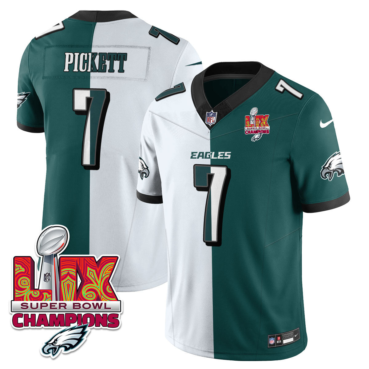 Kenny Pickett Men's Philadelphia Eagles Super Bowl LIX Champions Gold Trim Vapor Limited Split Jersey - All Stitched