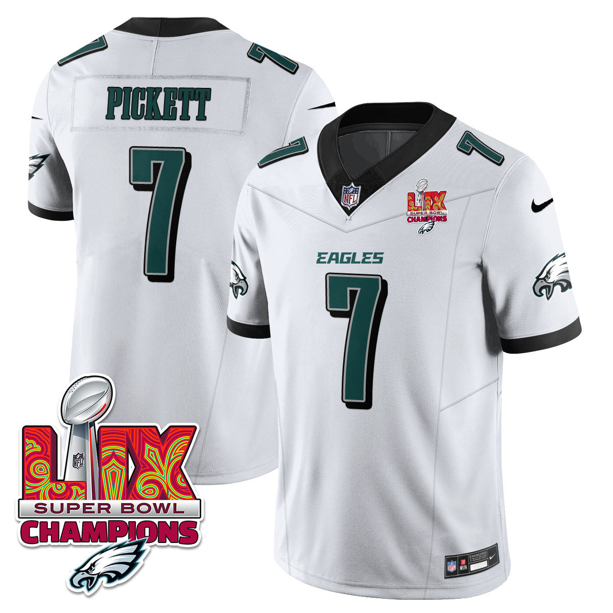 Kenny Pickett Men's Philadelphia Eagles Super Bowl LIX Champions Gold Trim Vapor Limited White Jersey - All Stitched