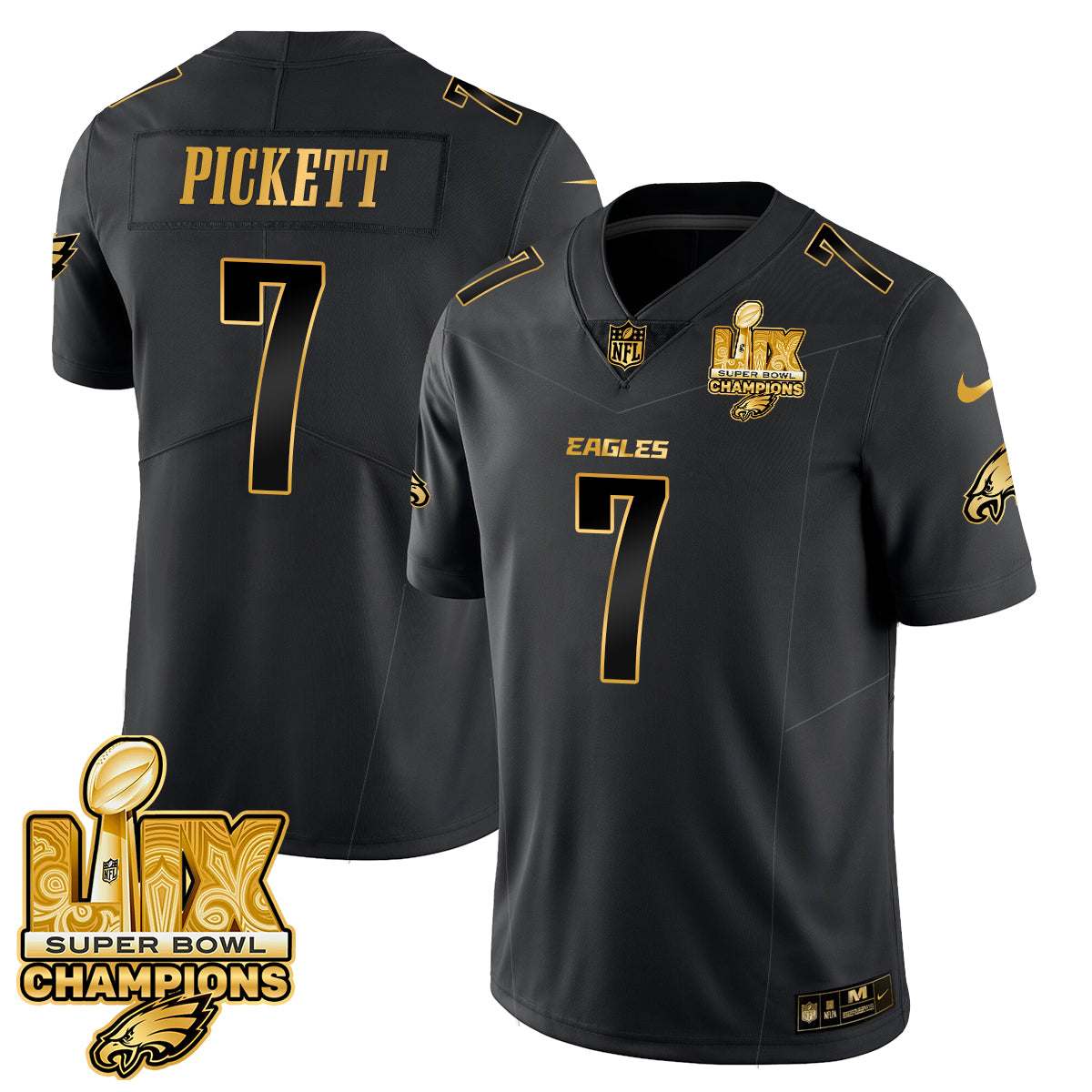 Kenny Pickett Men's Philadelphia Eagles Super Bowl LIX Champions Gold Vapor Limited Black Gold Jersey - All Stitched