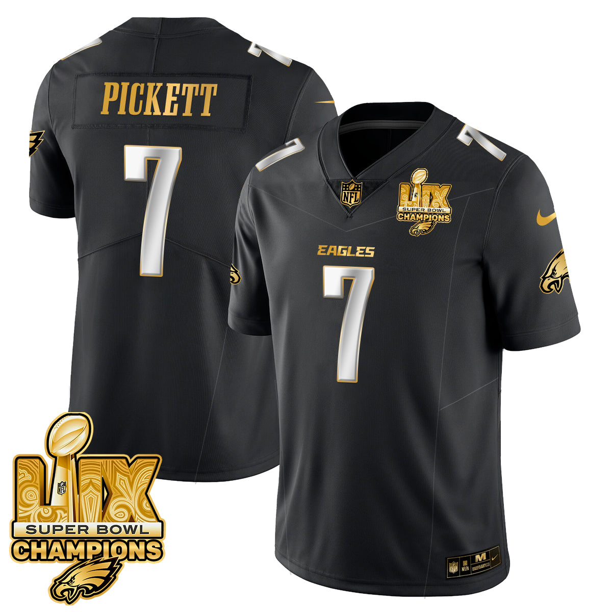 Kenny Pickett Men's Philadelphia Eagles Super Bowl LIX Champions Gold Vapor Limited Black Limited Jersey - All Stitched