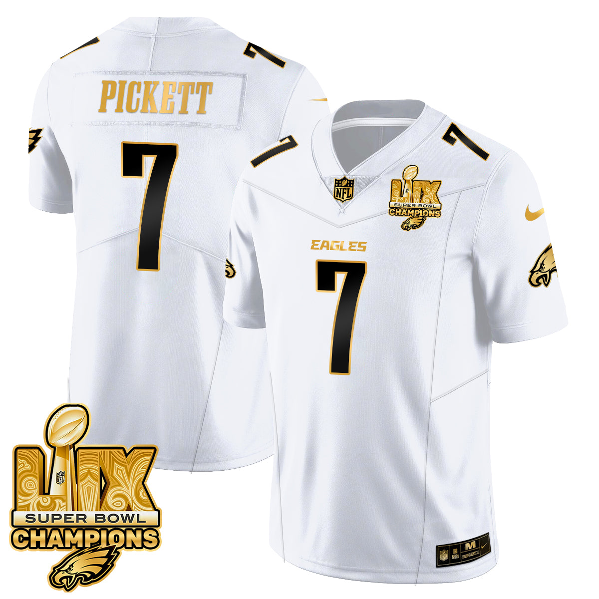 Kenny Pickett Men's Philadelphia Eagles Super Bowl LIX Champions Gold Vapor Limited White Gold Jersey - All Stitched