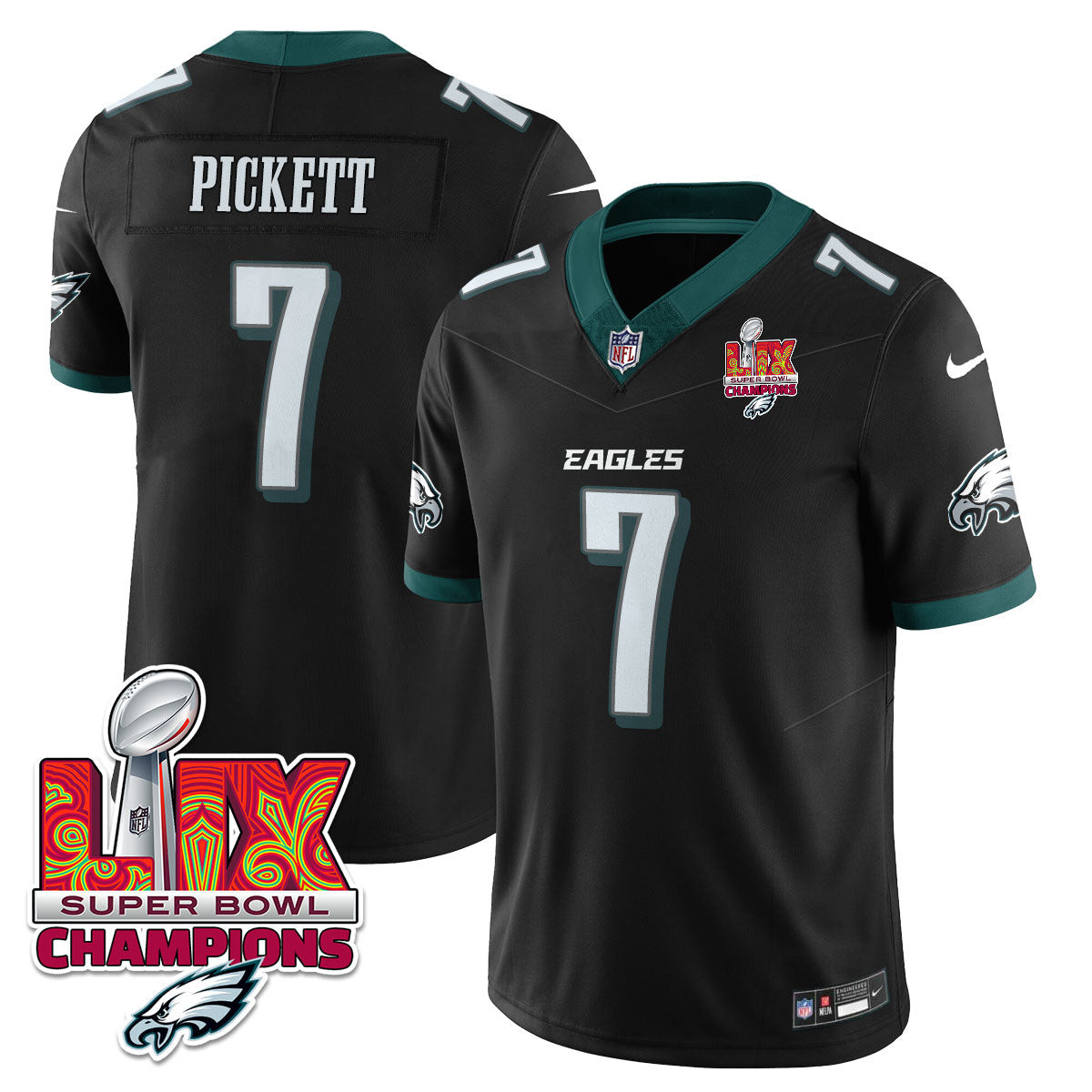 Kenny Pickett Men's Philadelphia Eagles Super Bowl LIX Champions Vapor Limited Black Jersey - All Stitched