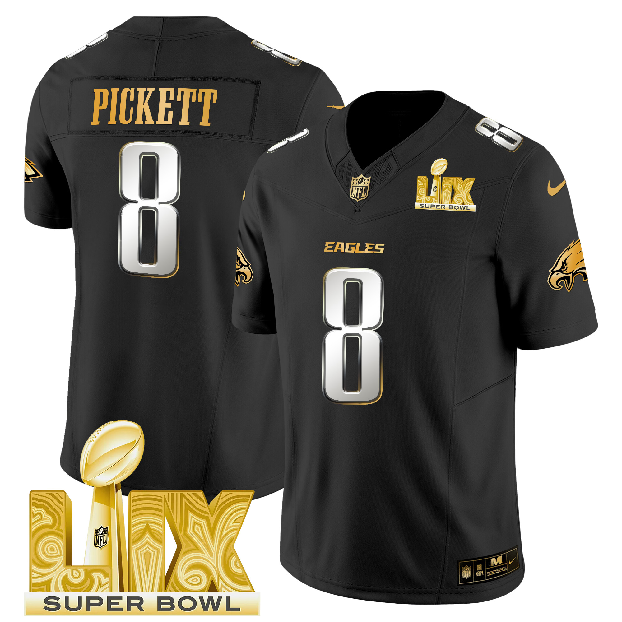 Kenny Pickett Men's Philadelphia Eagles Super Bowl LIX Patch Gold Vapor Limited Black Limited Jersey - All Stitched