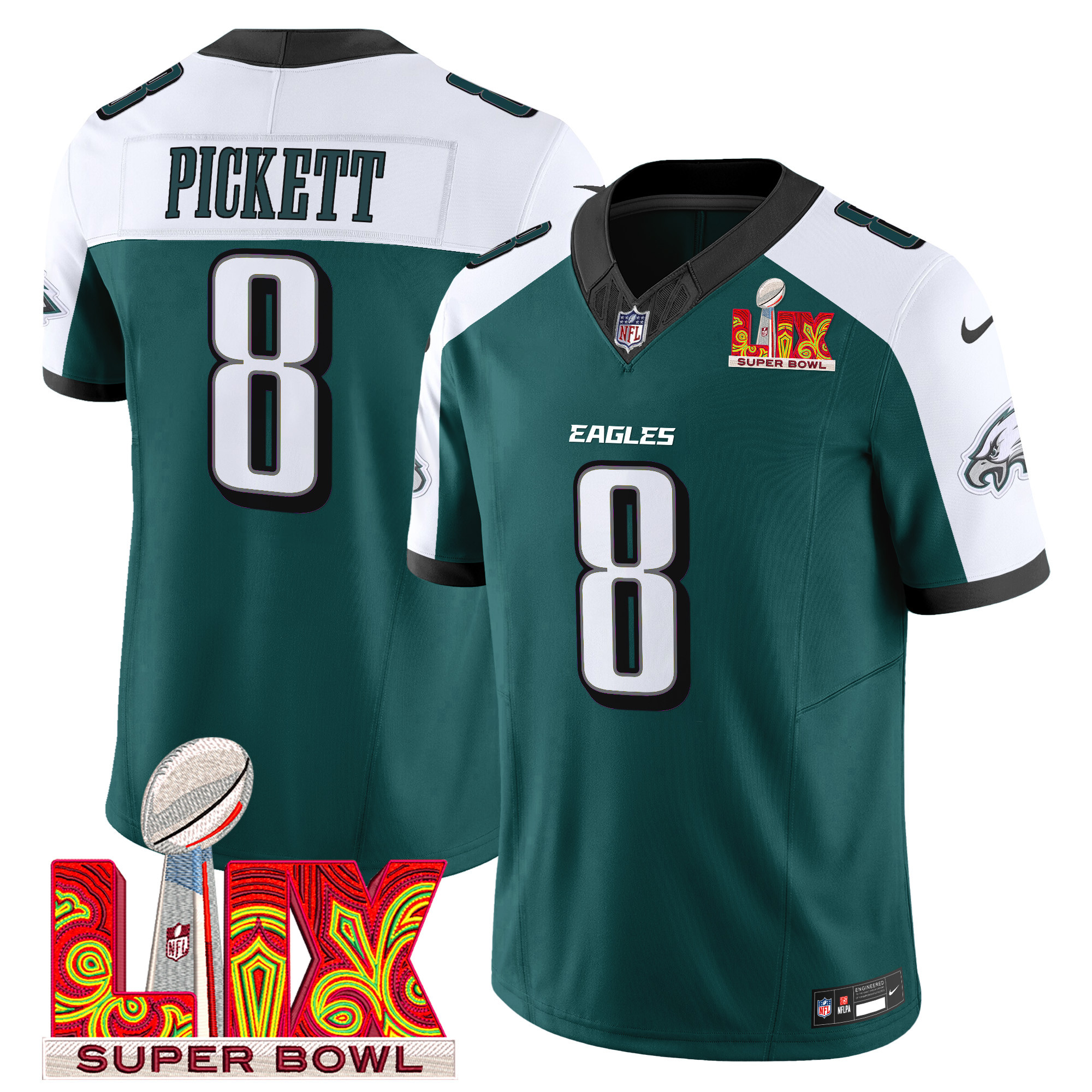 Kenny Pickett Men's Philadelphia Eagles Super Bowl LIX Patch Vapor Limited Green Alternate Jersey - All Stitched