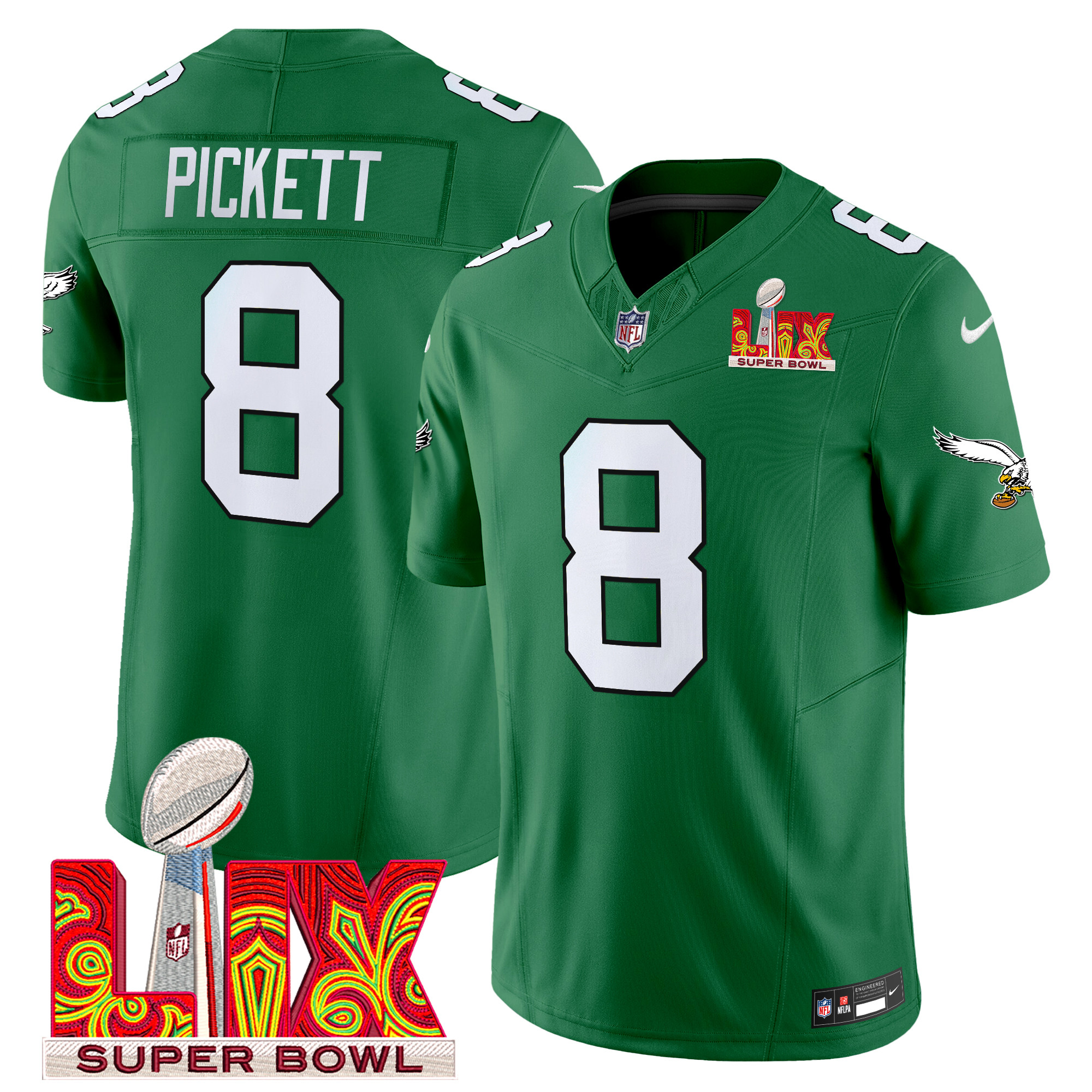 Kenny Pickett Men's Philadelphia Eagles Super Bowl LIX Patch Vapor Limited Kelly Green Jersey - All Stitched