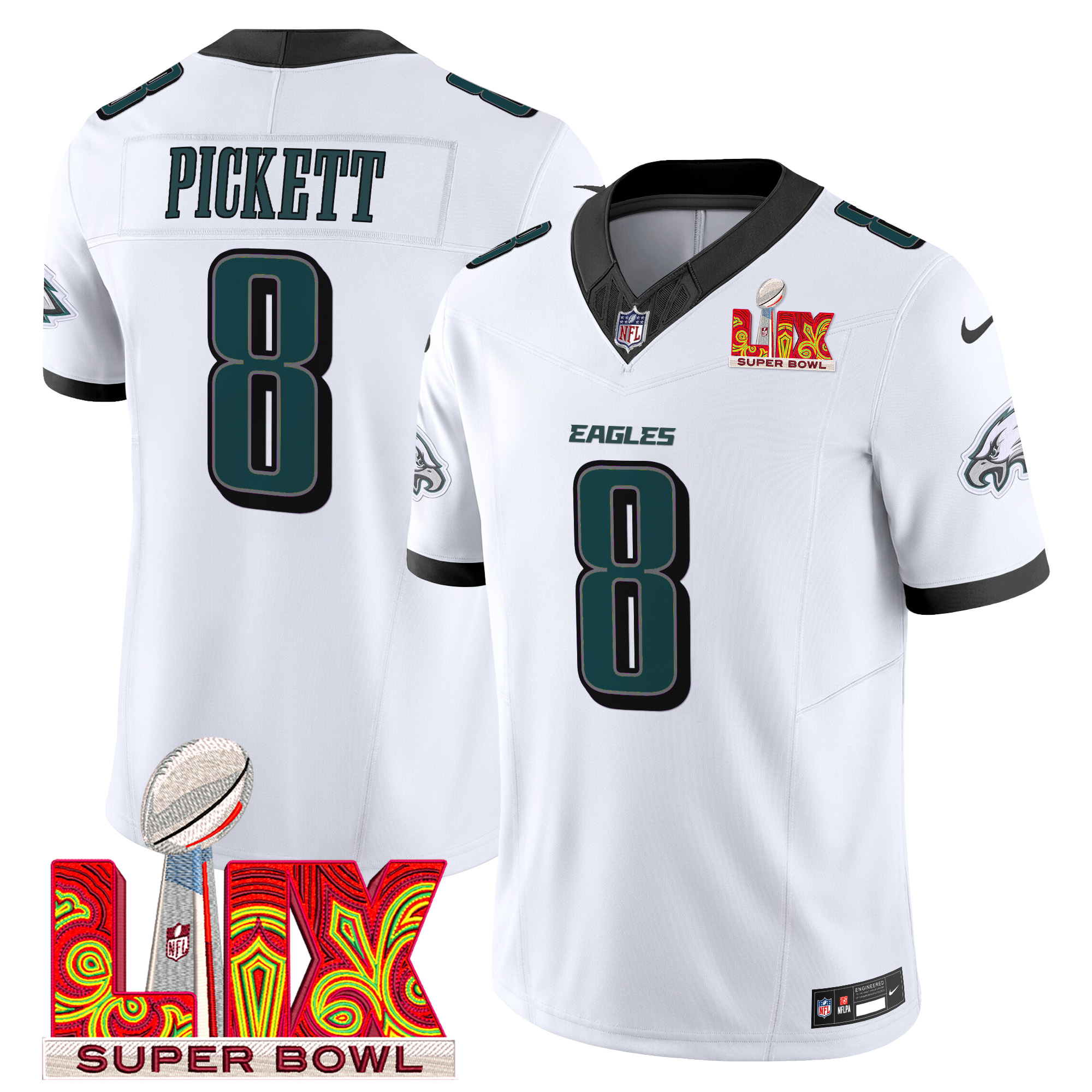 Kenny Pickett Men's Philadelphia Eagles Super Bowl LIX Patch Vapor Limited White Jersey - All Stitched