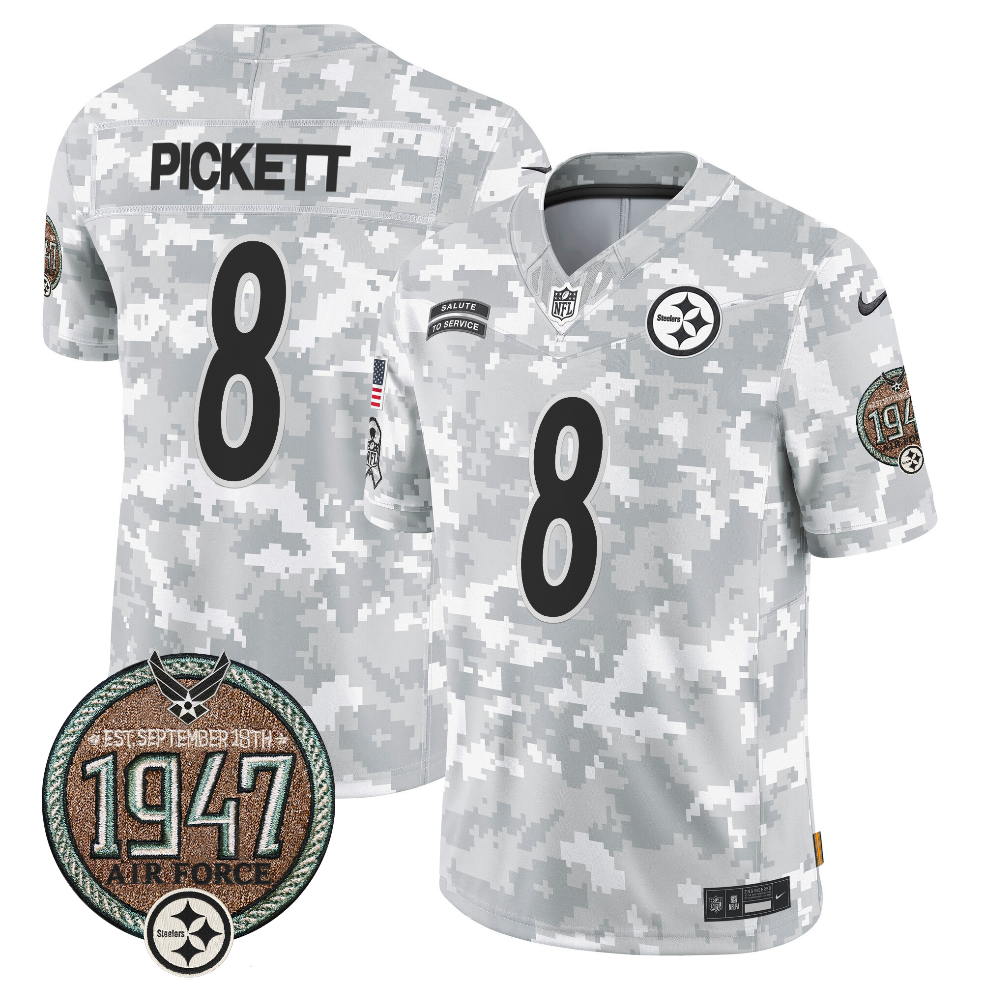 Kenny Pickett Men's Pittsburgh Steelers 2024 Salute to Service Establishment Year Patch Vapor Limited Air Force Jersey - All Stitched