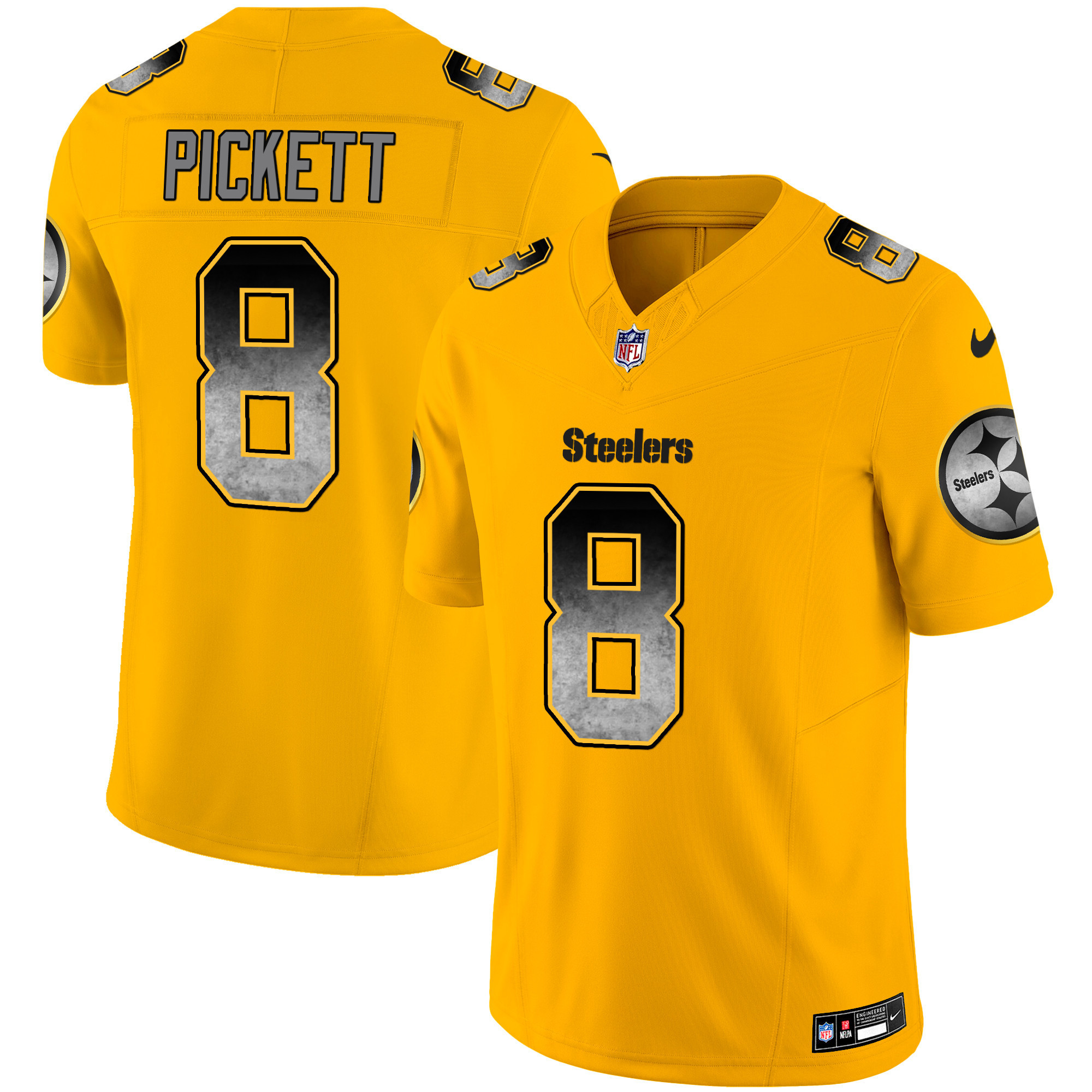 Kenny Pickett Men's Pittsburgh Steelers Arch Smoke Vapor Gold Jersey - All Stitched
