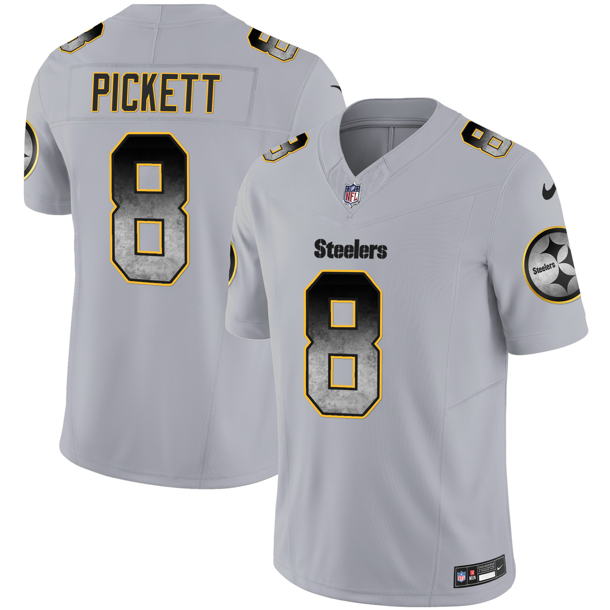 Kenny Pickett Men's Pittsburgh Steelers Arch Smoke Vapor Gray Jersey - All Stitched