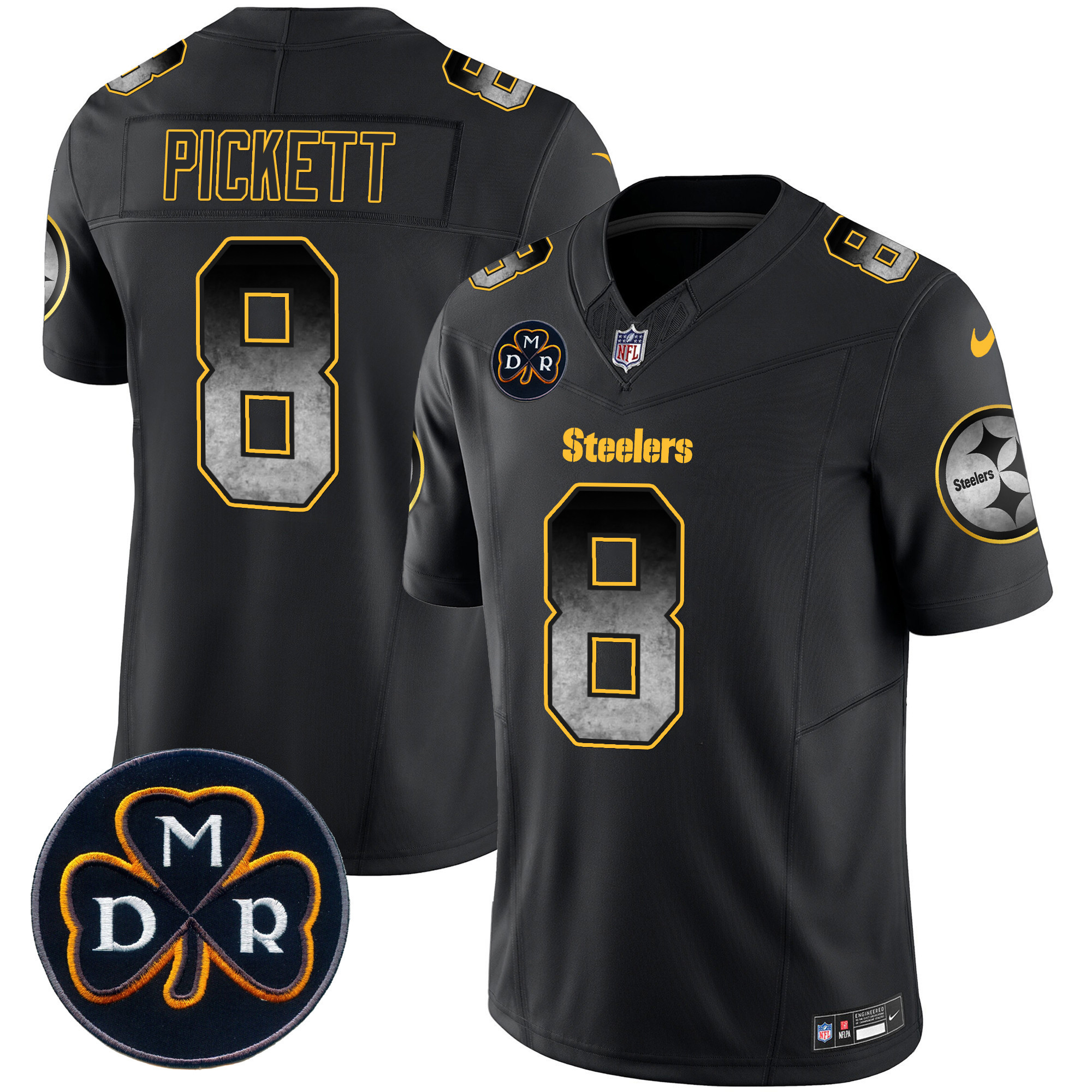 Kenny Pickett Men's Pittsburgh Steelers DMR Patch Arch Smoke Vapor Limited Black Jersey - All Stitched