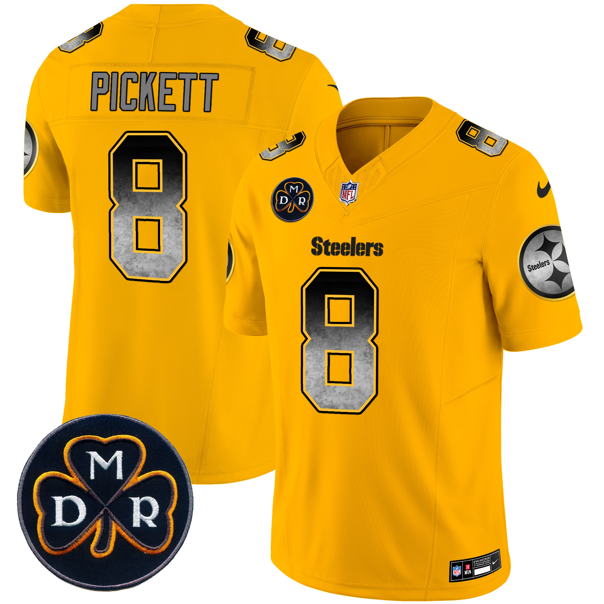 Kenny Pickett Men's Pittsburgh Steelers DMR Patch Arch Smoke Vapor Limited Gold Jersey - All Stitched