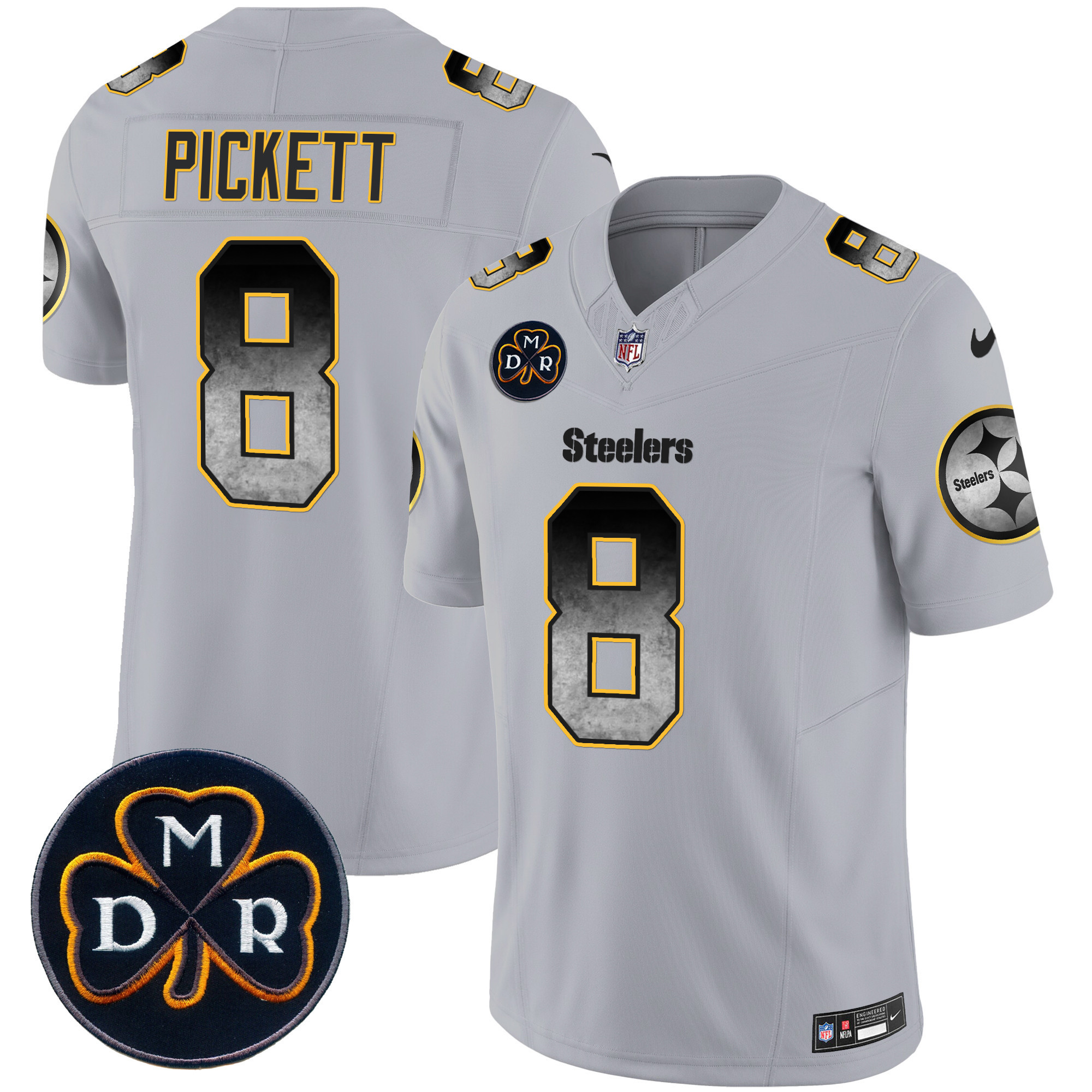 Kenny Pickett Men's Pittsburgh Steelers DMR Patch Arch Smoke Vapor Limited Gray Jersey - All Stitched