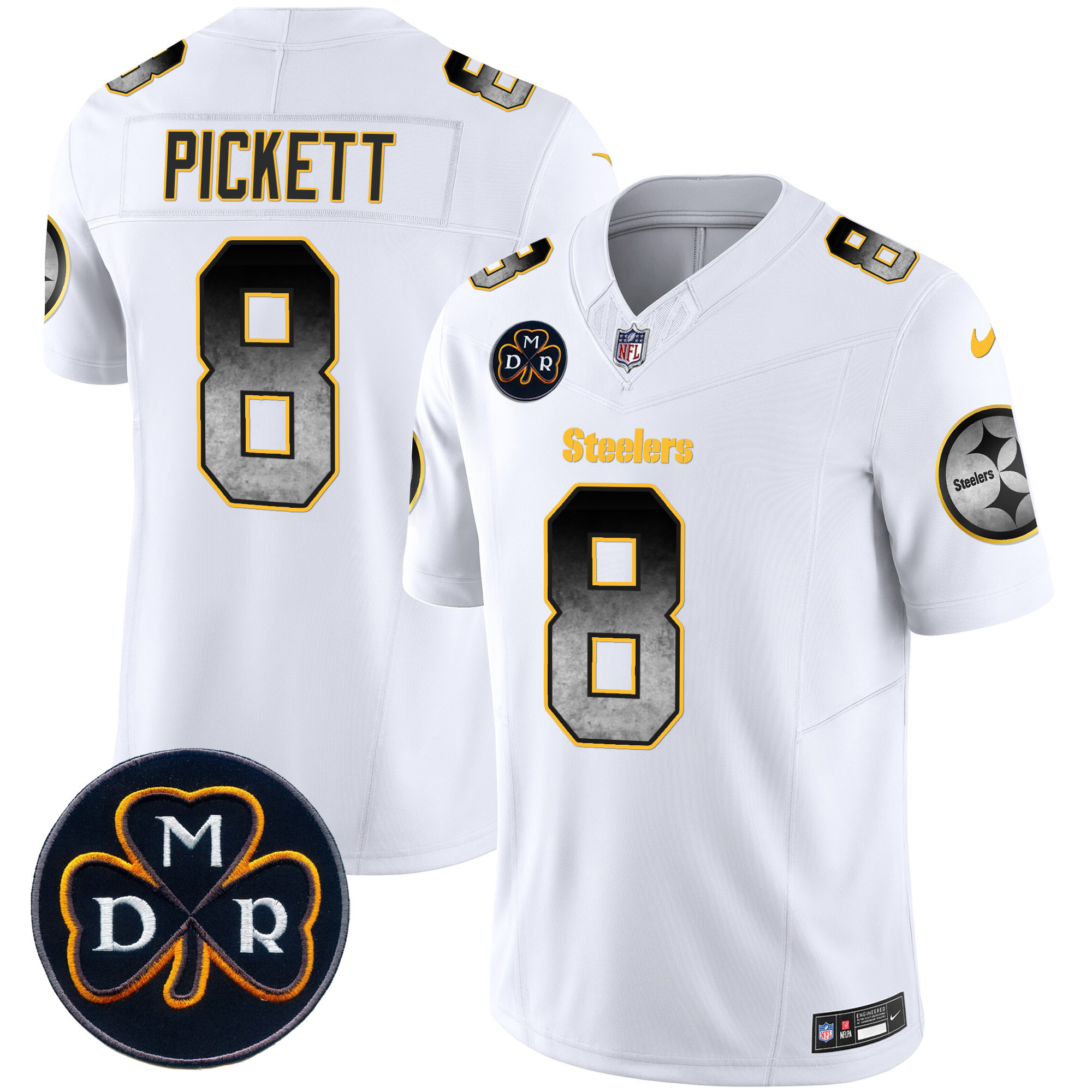 Kenny Pickett Men's Pittsburgh Steelers DMR Patch Arch Smoke Vapor Limited White Jersey - All Stitched