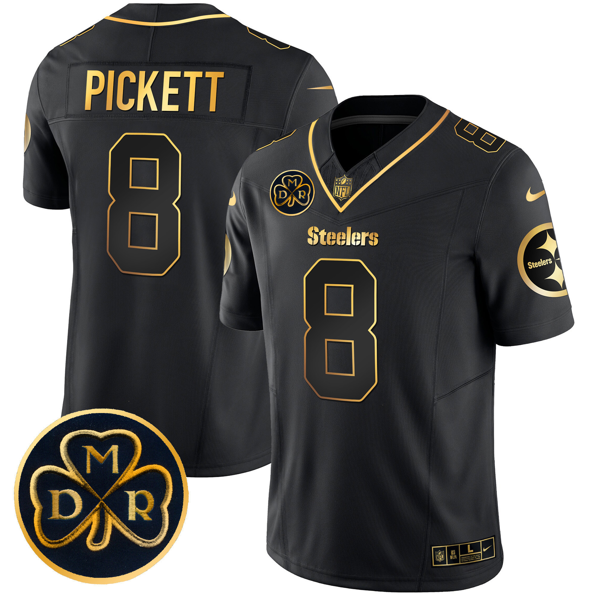 Kenny Pickett Men's Pittsburgh Steelers DMR Patch Gold Vapor Limited Black Gold Jersey - All Stitched